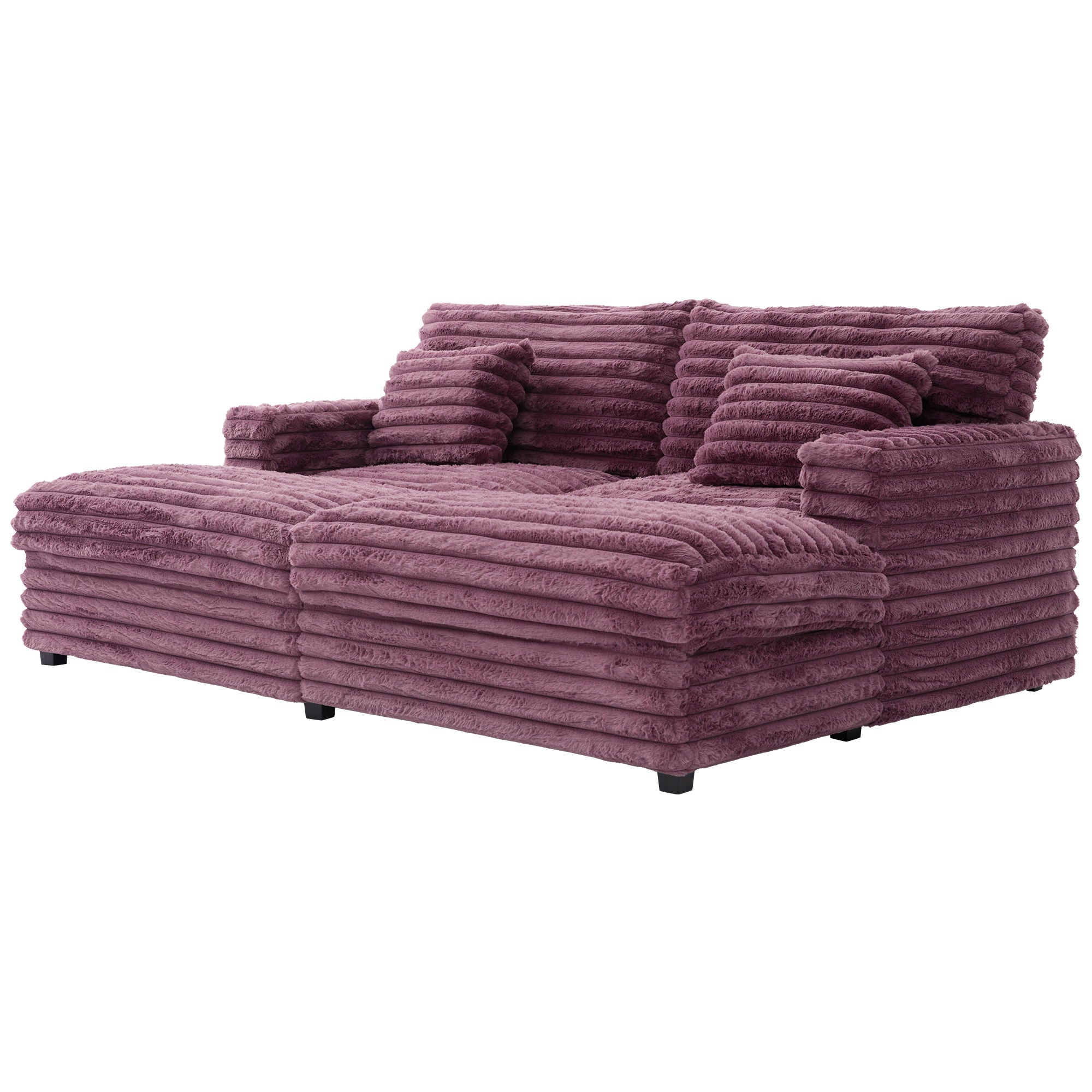 Plush Oversized Double Chaise Lounge Sofa Bed With USB Ports And Cup Holders