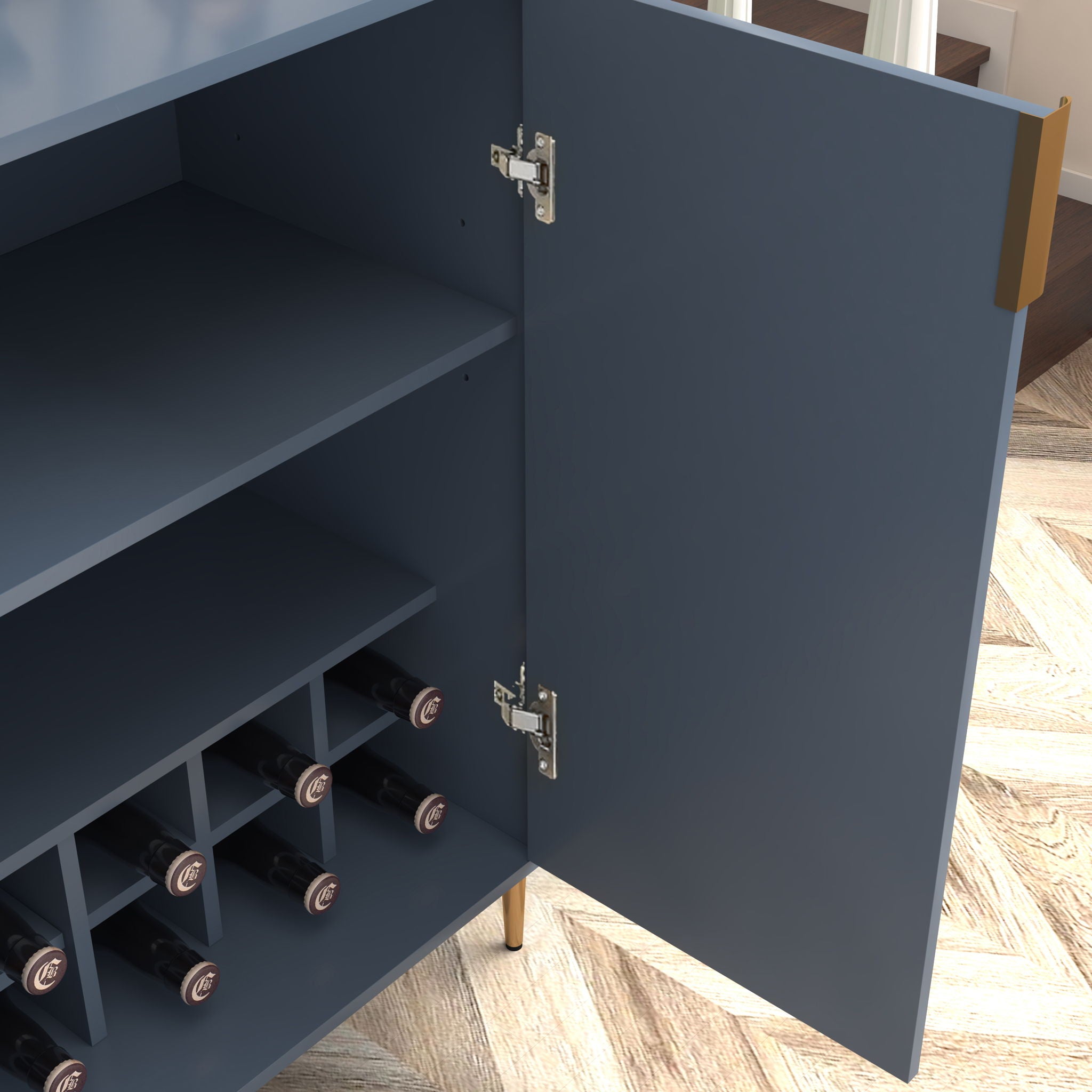 Wine Bar Cabinet With Adjustable Shelf, 2 Door Sideboard With Soft-Closing Hinges And Feet