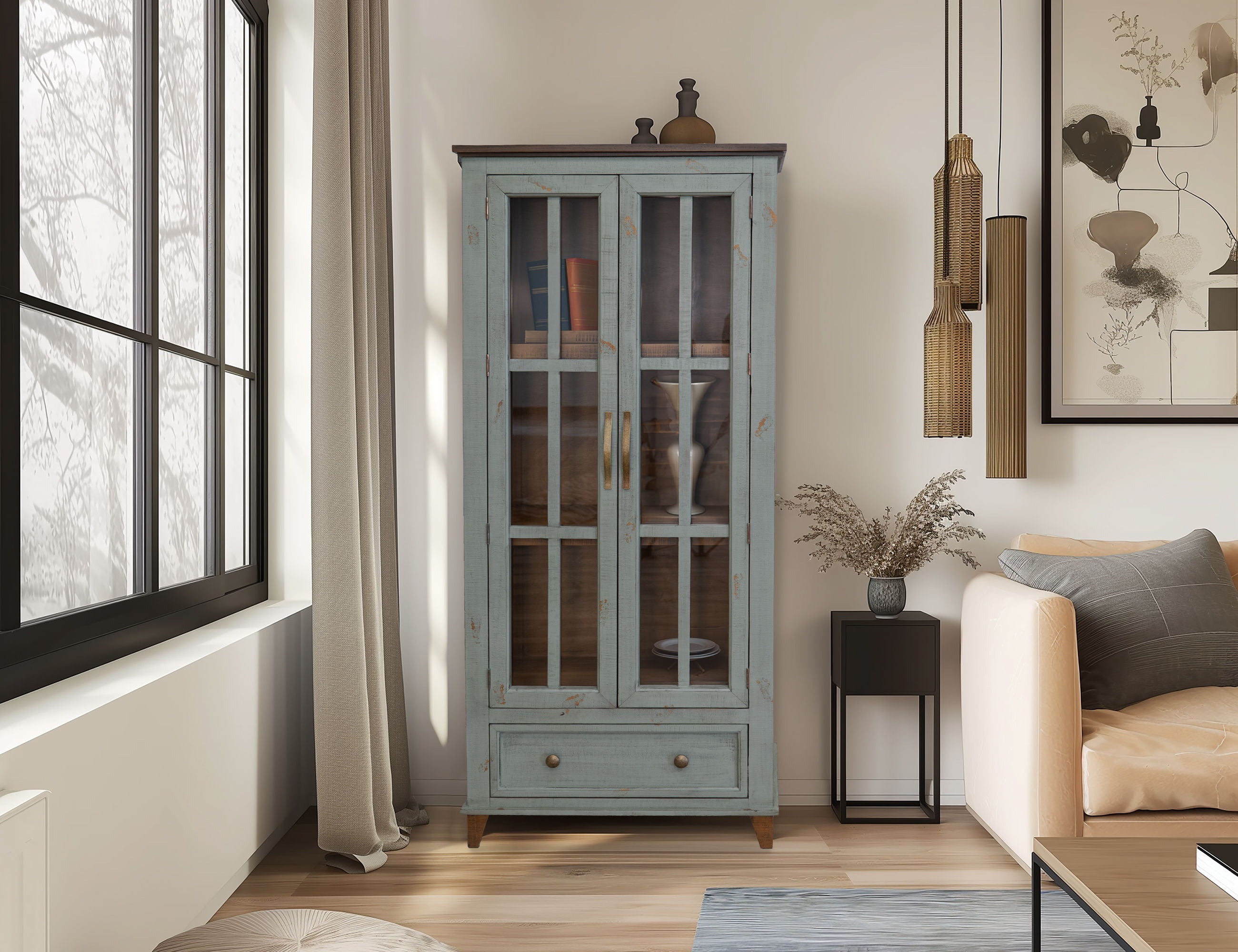 International Furniture Direct Toscana - 1 Drawer 2 Glass Doors Cabinet | Meri Furniture