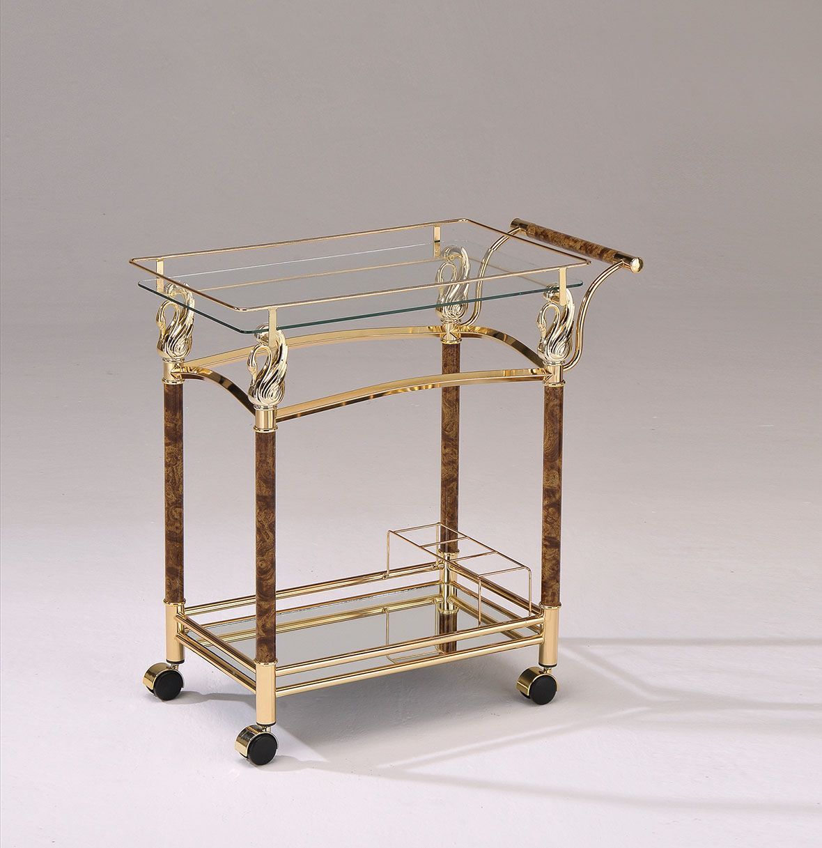 ACME Helmut - Serving Cart - Gold Plated & Clear Glass - Tempered | Meri Furniture