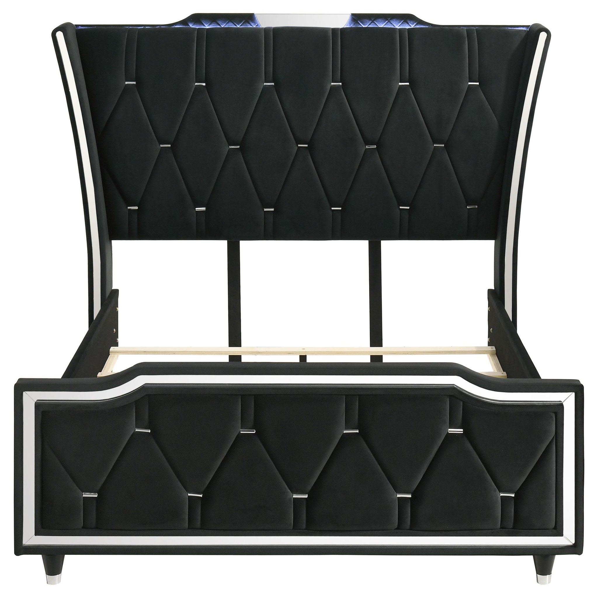 Lorient Queen LED Upholstered Wingback Bed Black
