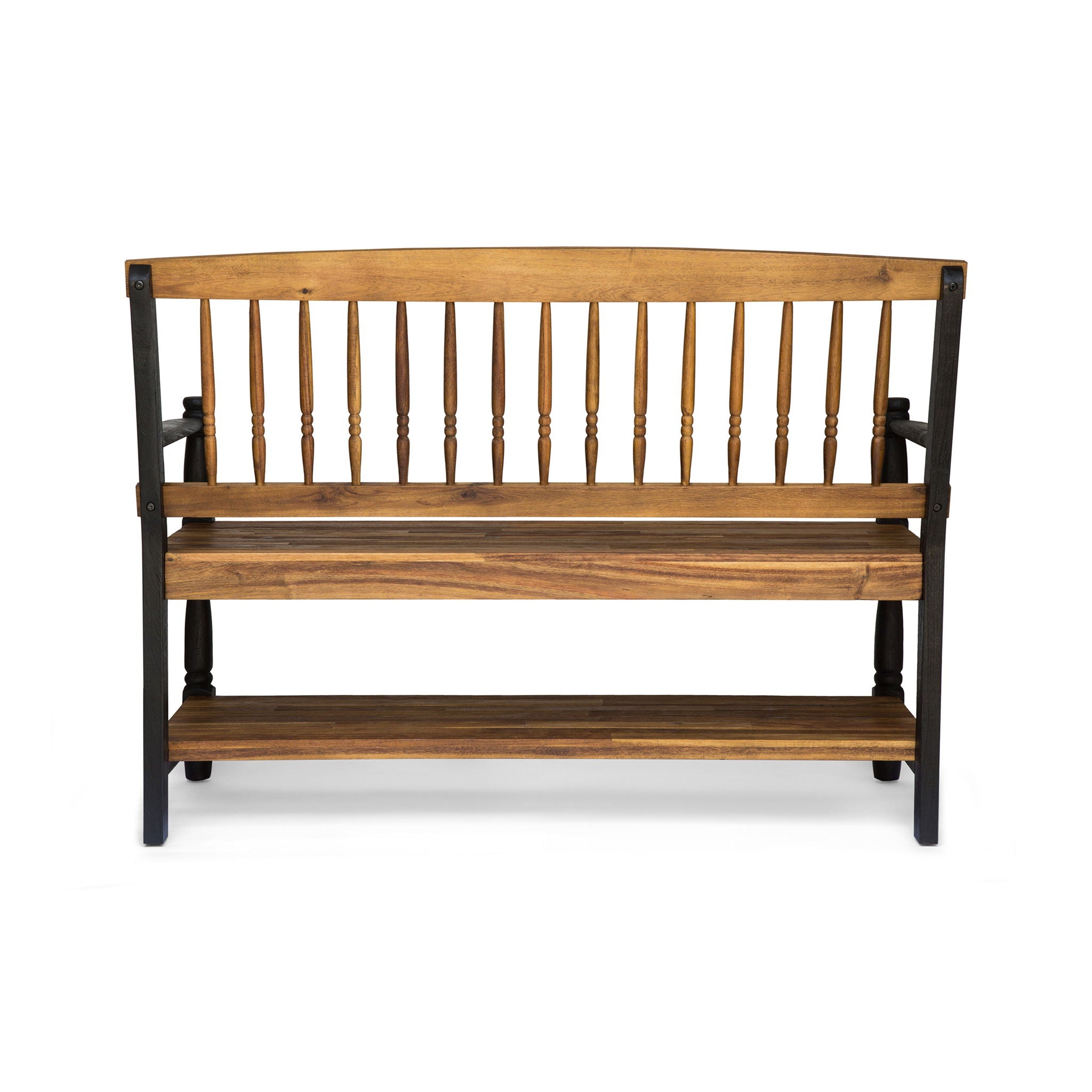 Slatted Bench With Built In Shelf