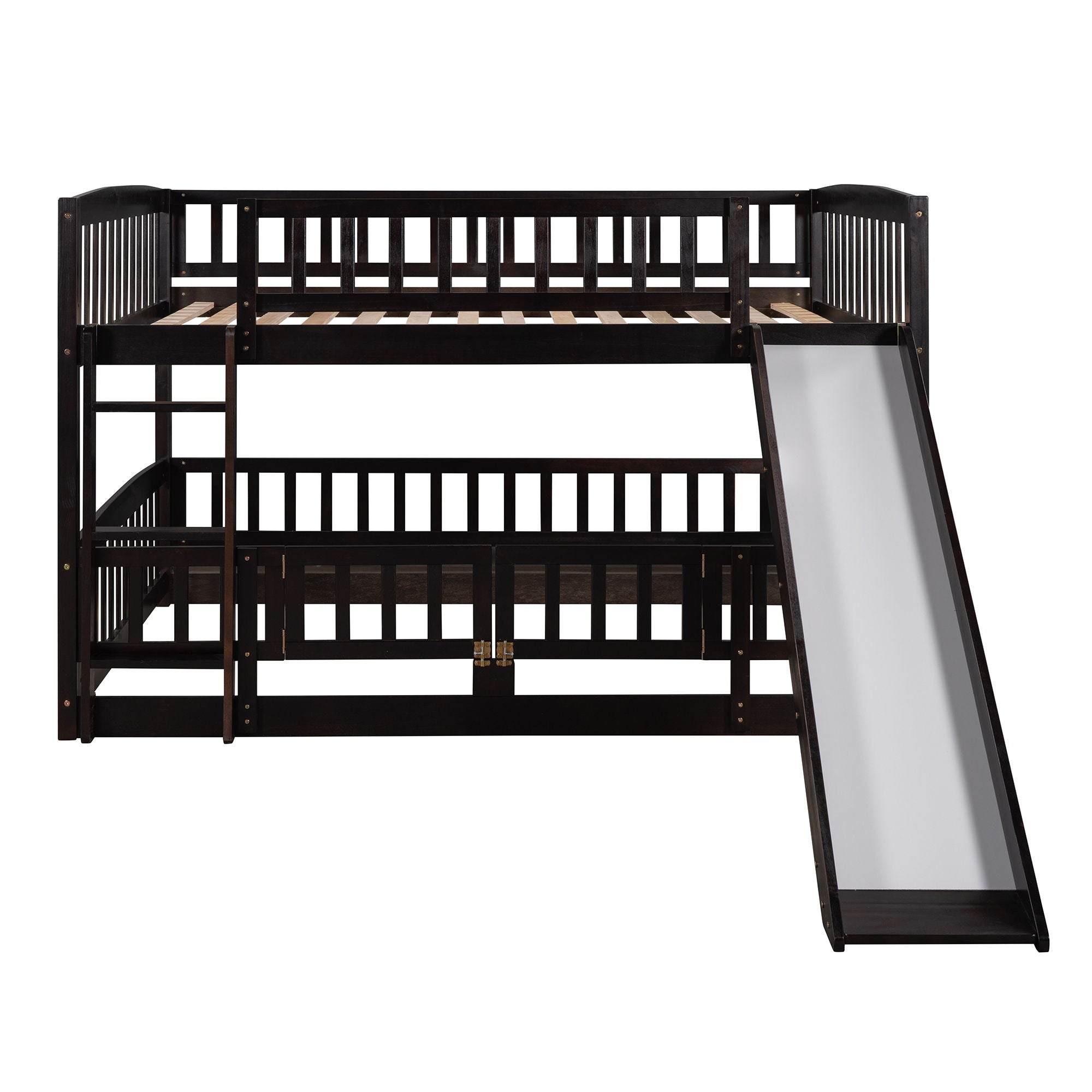 Low Bunk Bed With Slide, Fence And Ladder