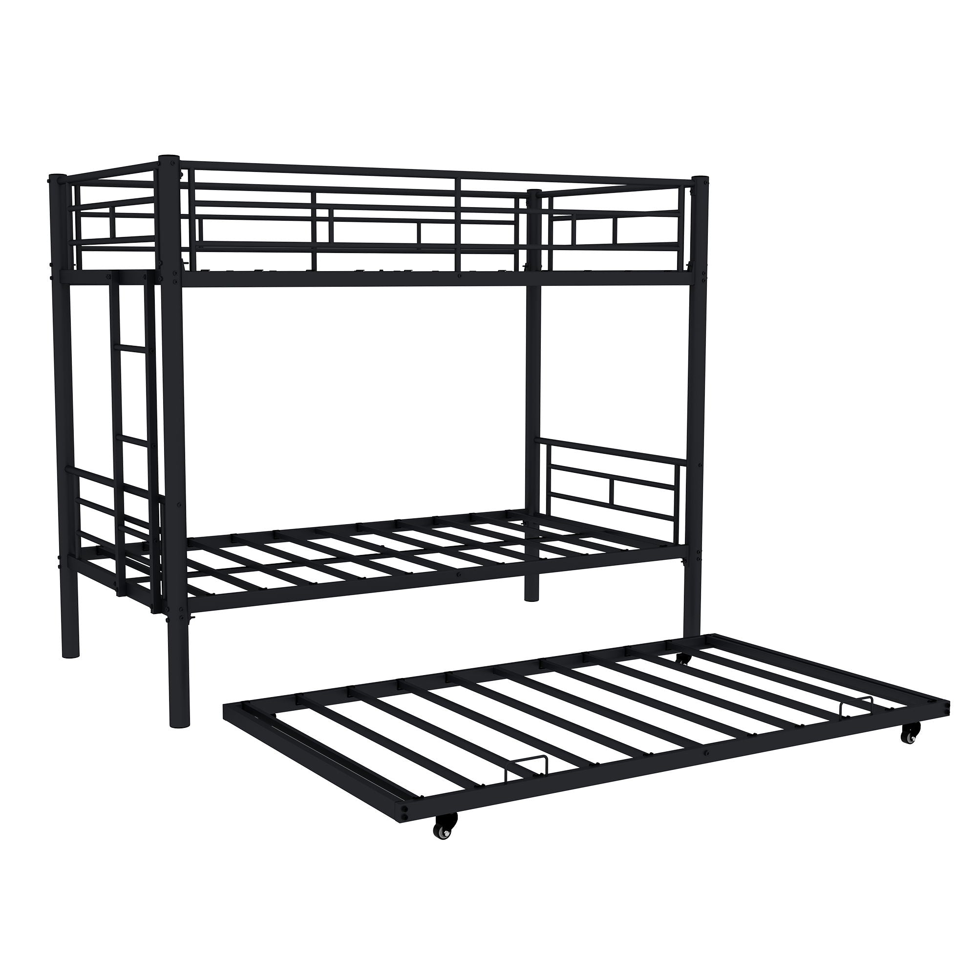 Metal Bunk Bed For Kids, Convertible Bedframe With Ladders & Guardrail