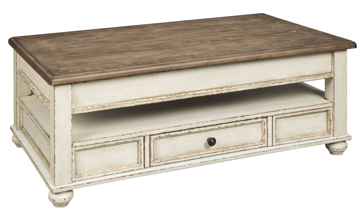 Ashley Furniture Realyn - White / Brown - Lift Top Cocktail Table | Meri Furniture