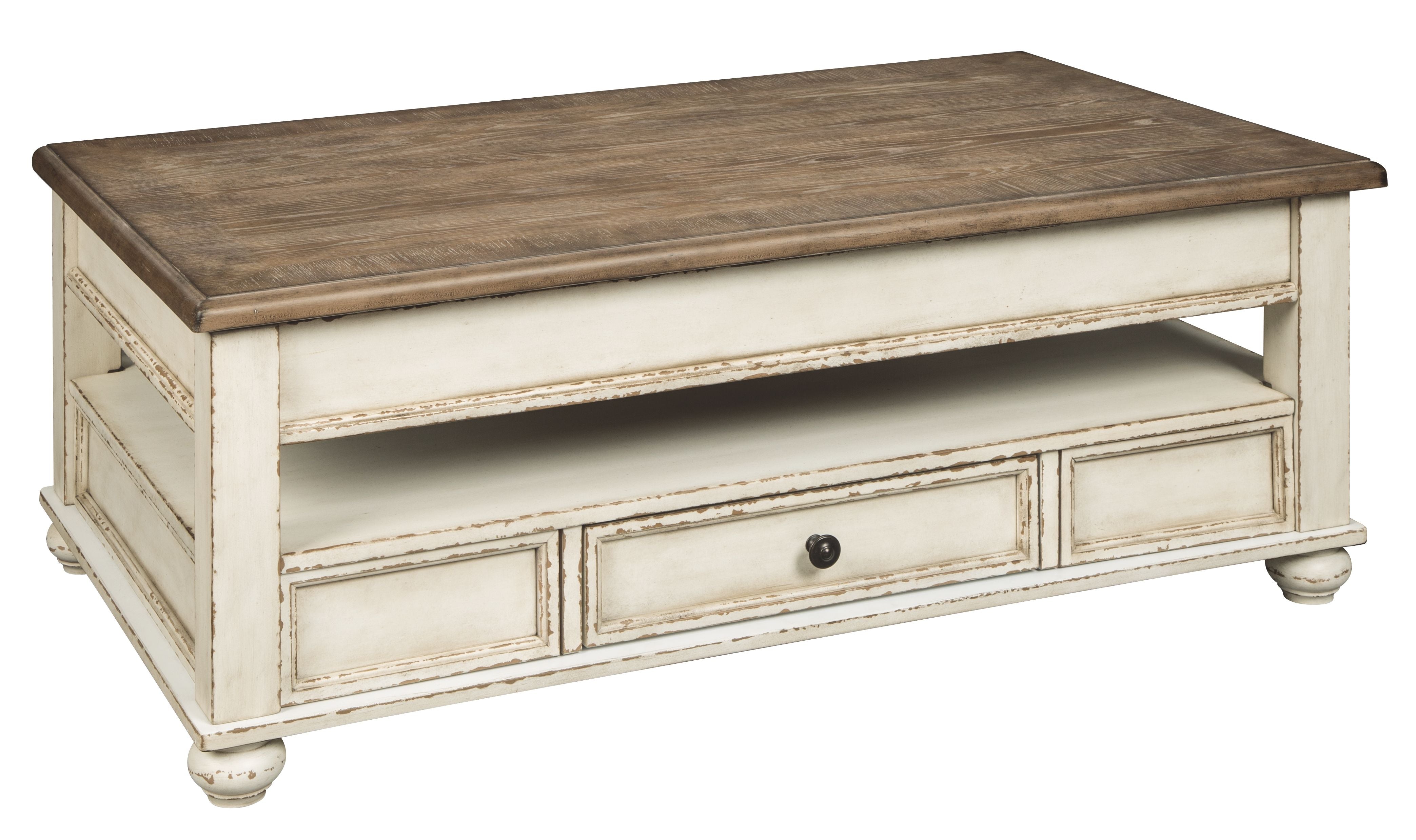 Ashley Furniture Realyn - White / Brown - Lift Top Cocktail Table | Meri Furniture