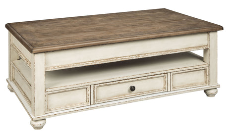 Ashley Furniture Realyn - White / Brown - Lift Top Cocktail Table | Meri Furniture