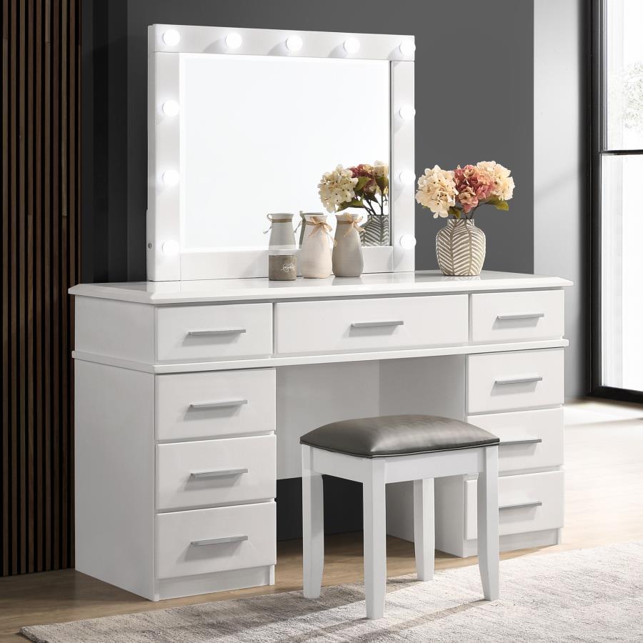 Coaster Fine Furniture Felicity - Upholstered Vanity Stool - Metallic And Glossy White | Meri Furniture