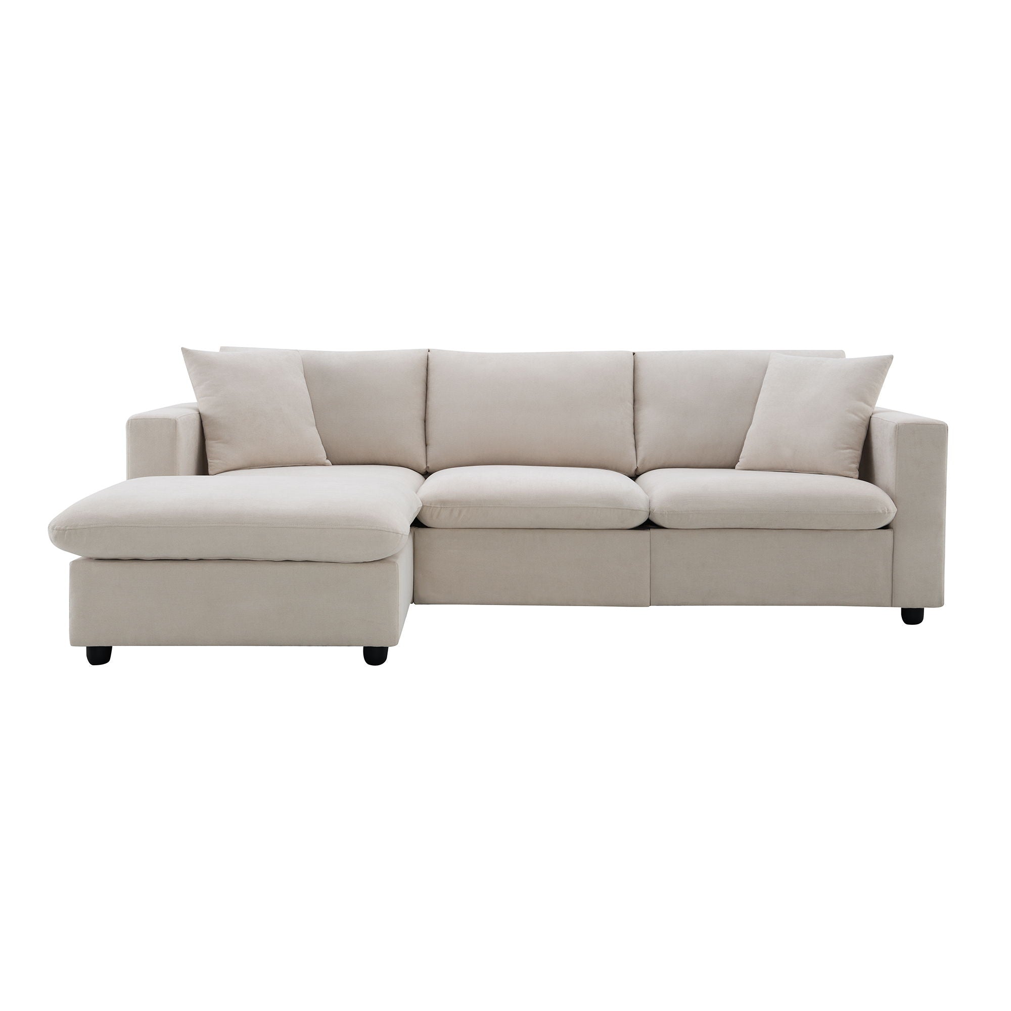 Modern Sectional Sofa With Throw Pillows, Cloud L Shaped Couch Set With Wide 4 Seat Comfy Couch Set With Movable Ottoman
