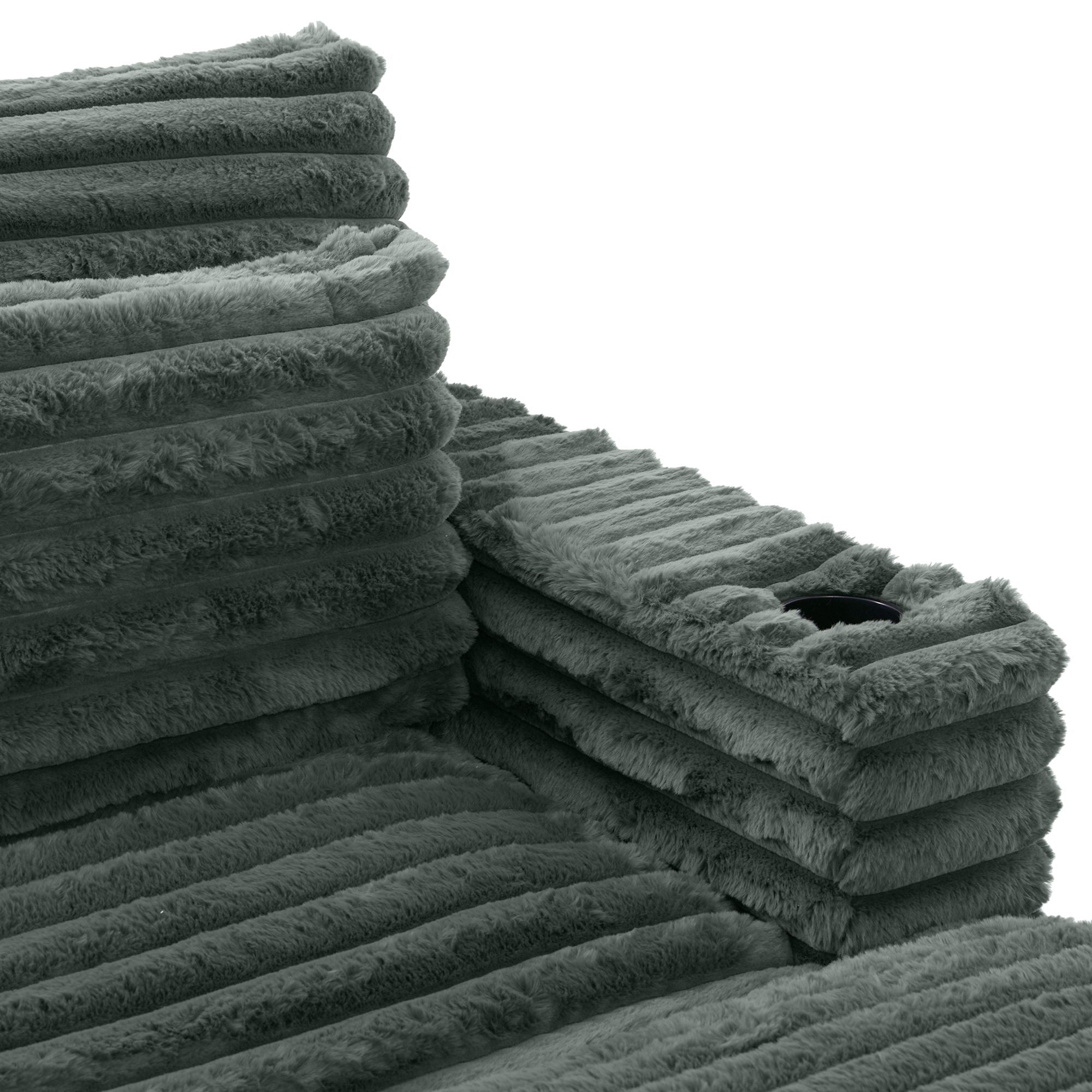 Plush Oversized Double Chaise Lounge Sofa Bed With USB Ports And Cup Holders