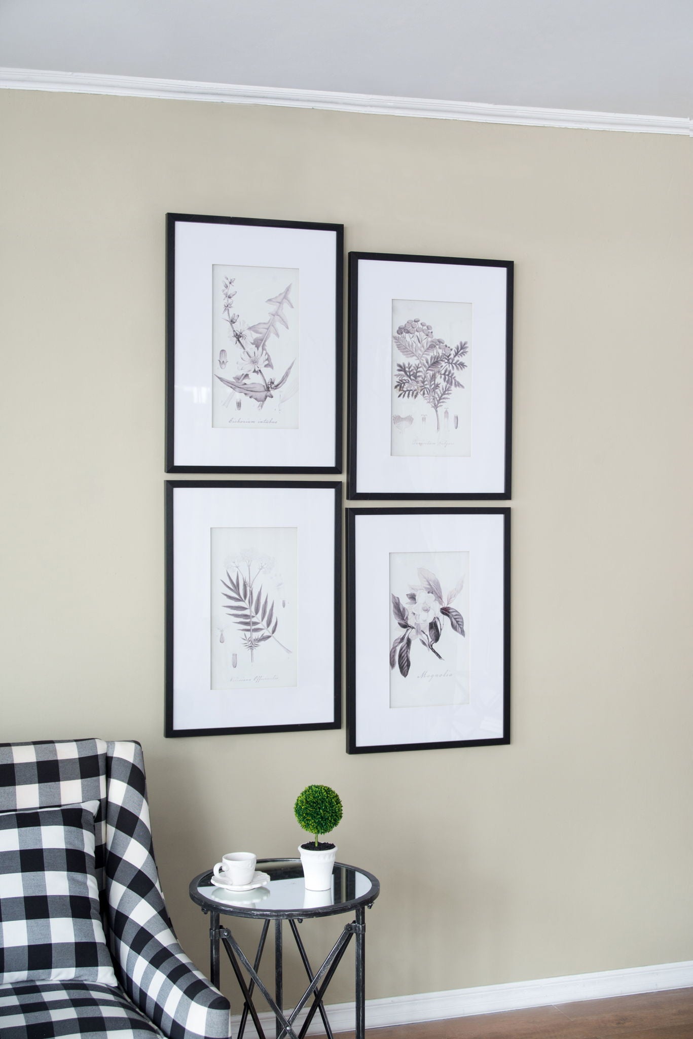 Botanical Wall Art Prints, Home Decor For Living Room Dining Room, Bedroom, Hallway (Set of 4) - White / Black