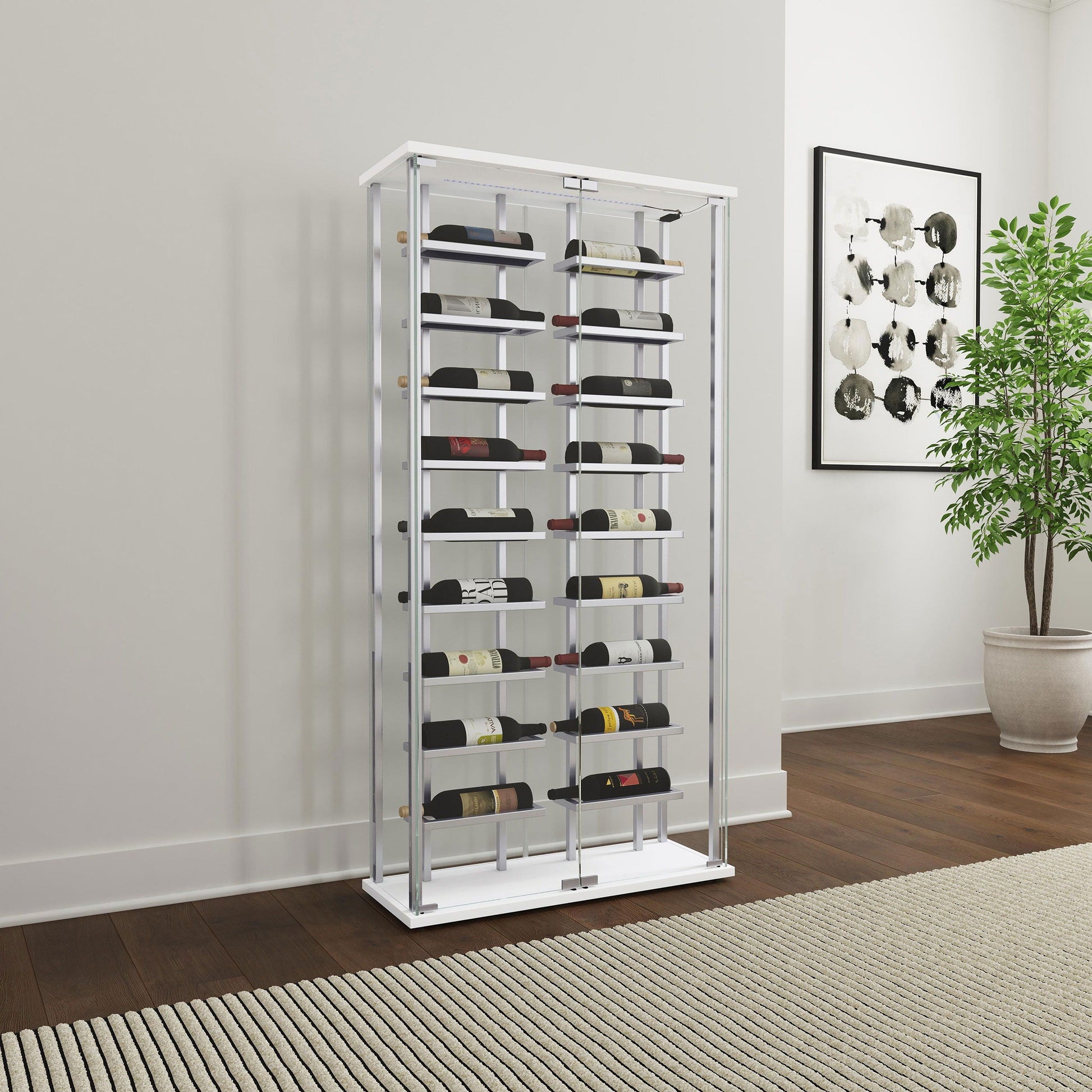 Coaster Fine Furniture Montara - Tempered Glass Wine Storage LED Curio Cabinet - Chrome | Meri Furniture