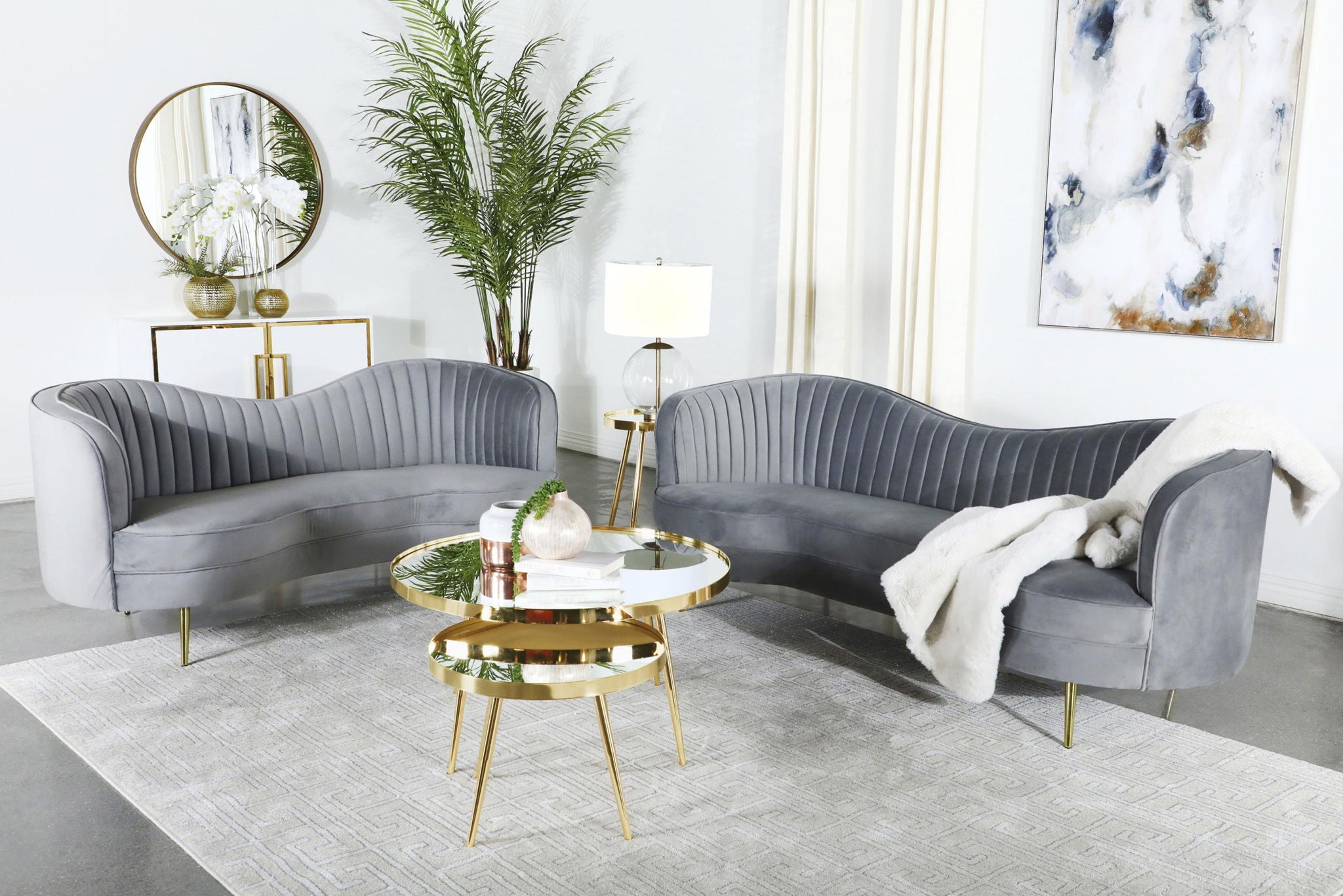 Sophia 2-piece Upholstered Channel Tufted Sofa Set Grey