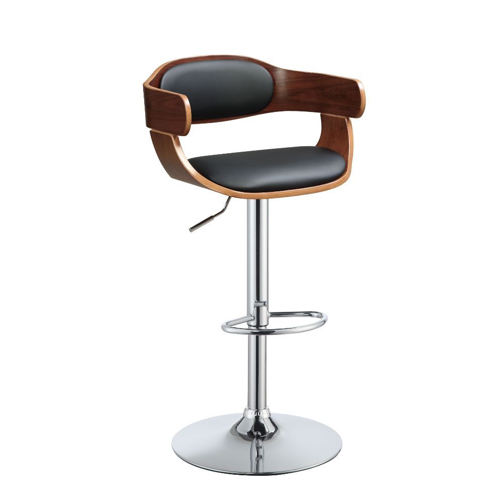 ACME Camila - Stool - Black PU & Walnut - Metal - 42" | Meri Furniture