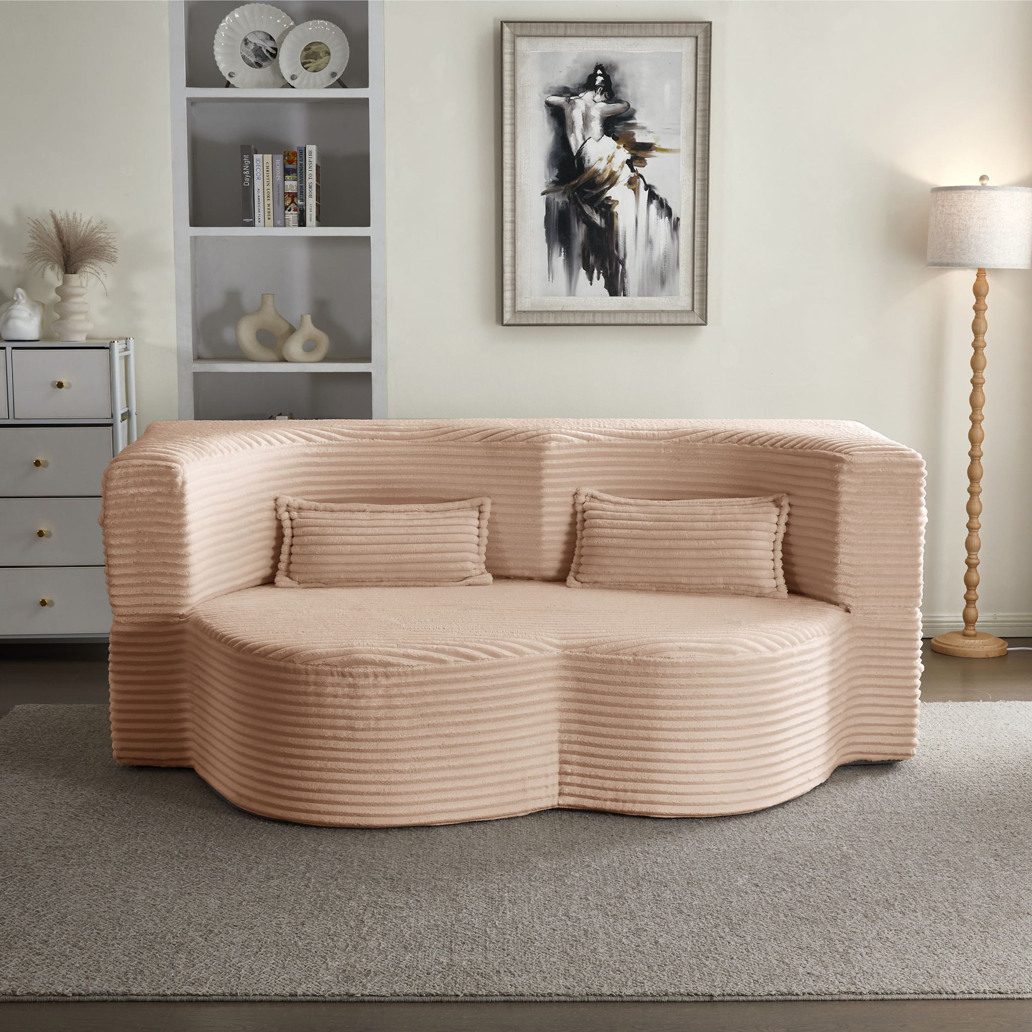 Floor Convertible Sleeper Sofa Bed With 2 Pillows