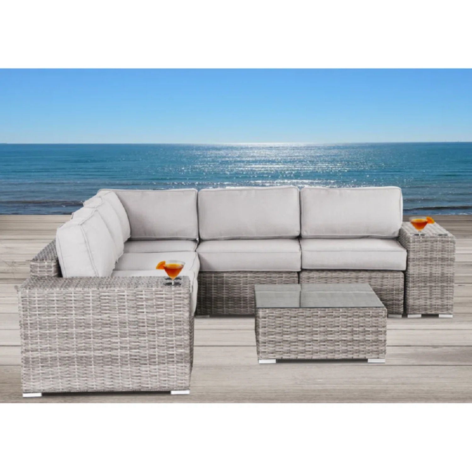 Modern Patio Rattan Sectional Set With Cushions