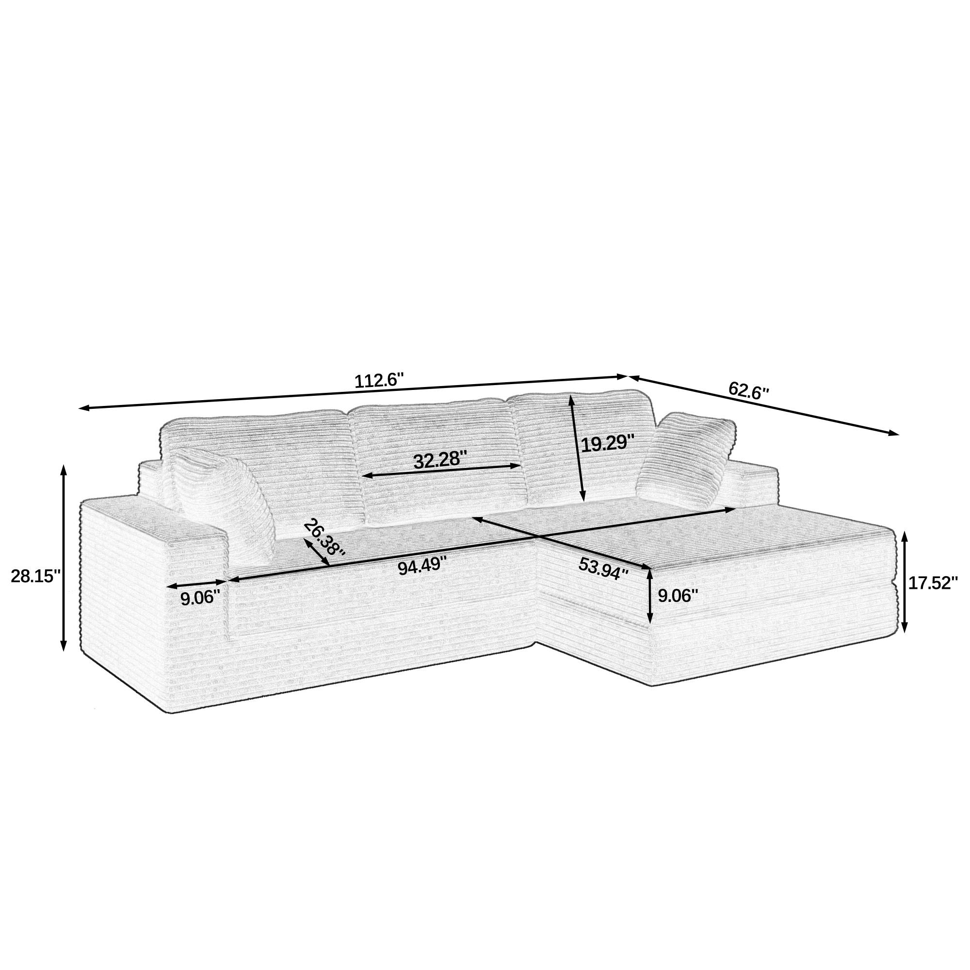 Modern Minimalist L Shape Modular Sectional Sofa, Corduroy Couch