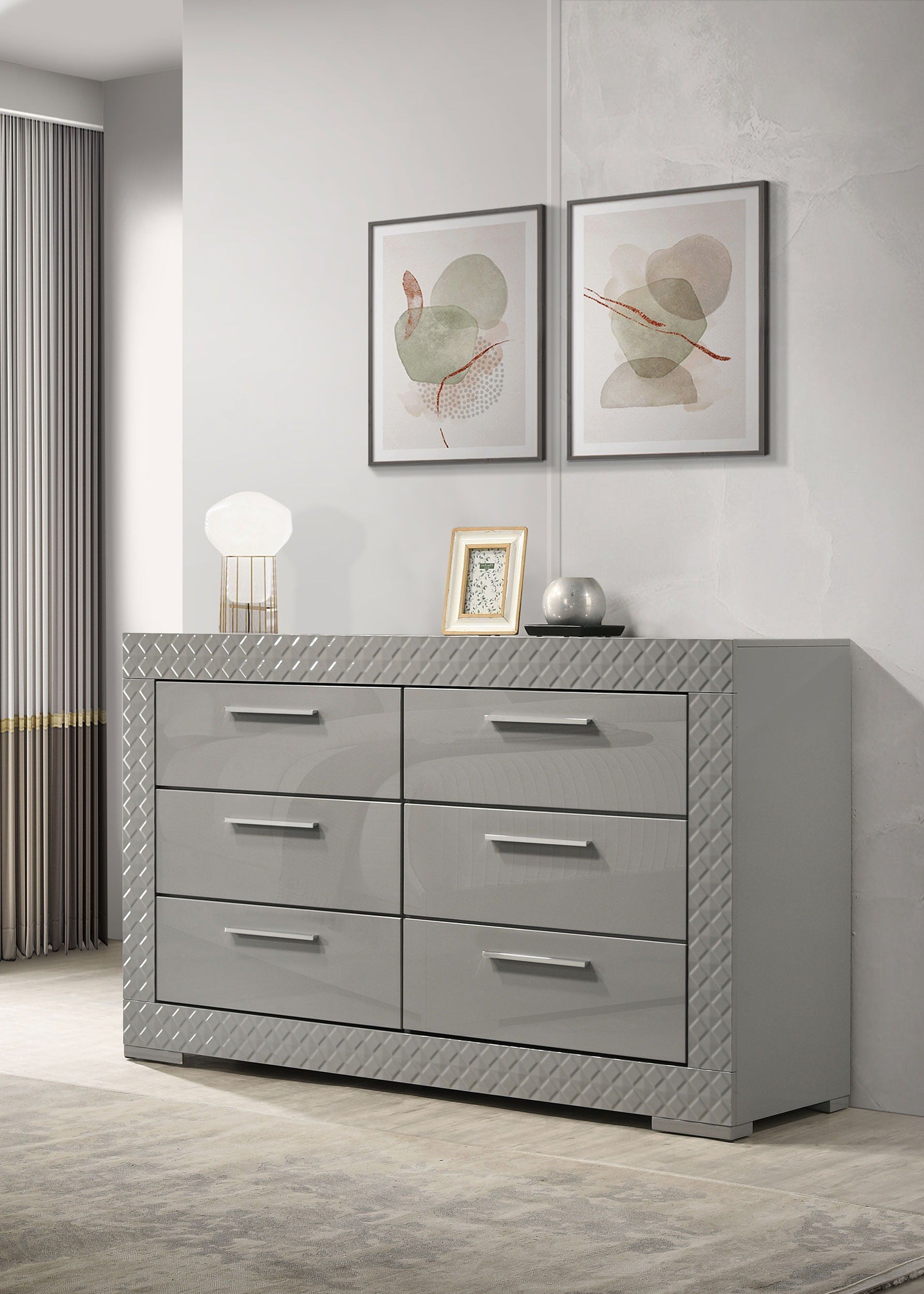 Coaster Fine Furniture Ives - 6-Drawer Dresser Cabinet - Gray High Gloss | Meri Furniture