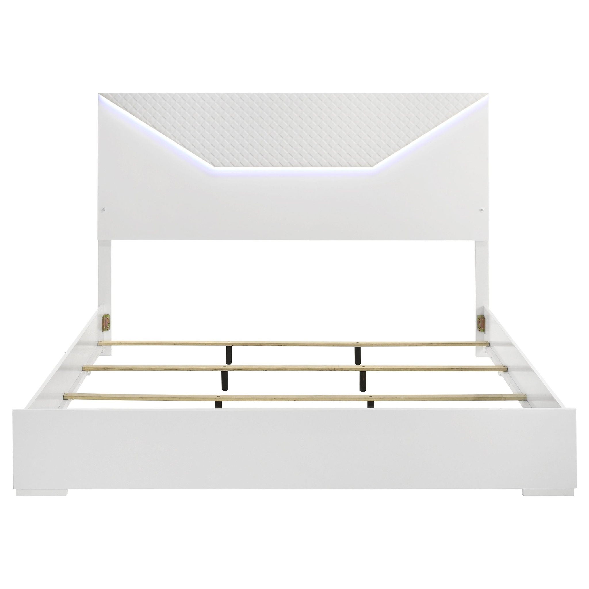 Ives Eastern King Panel Bed LED Headboard White High Gloss