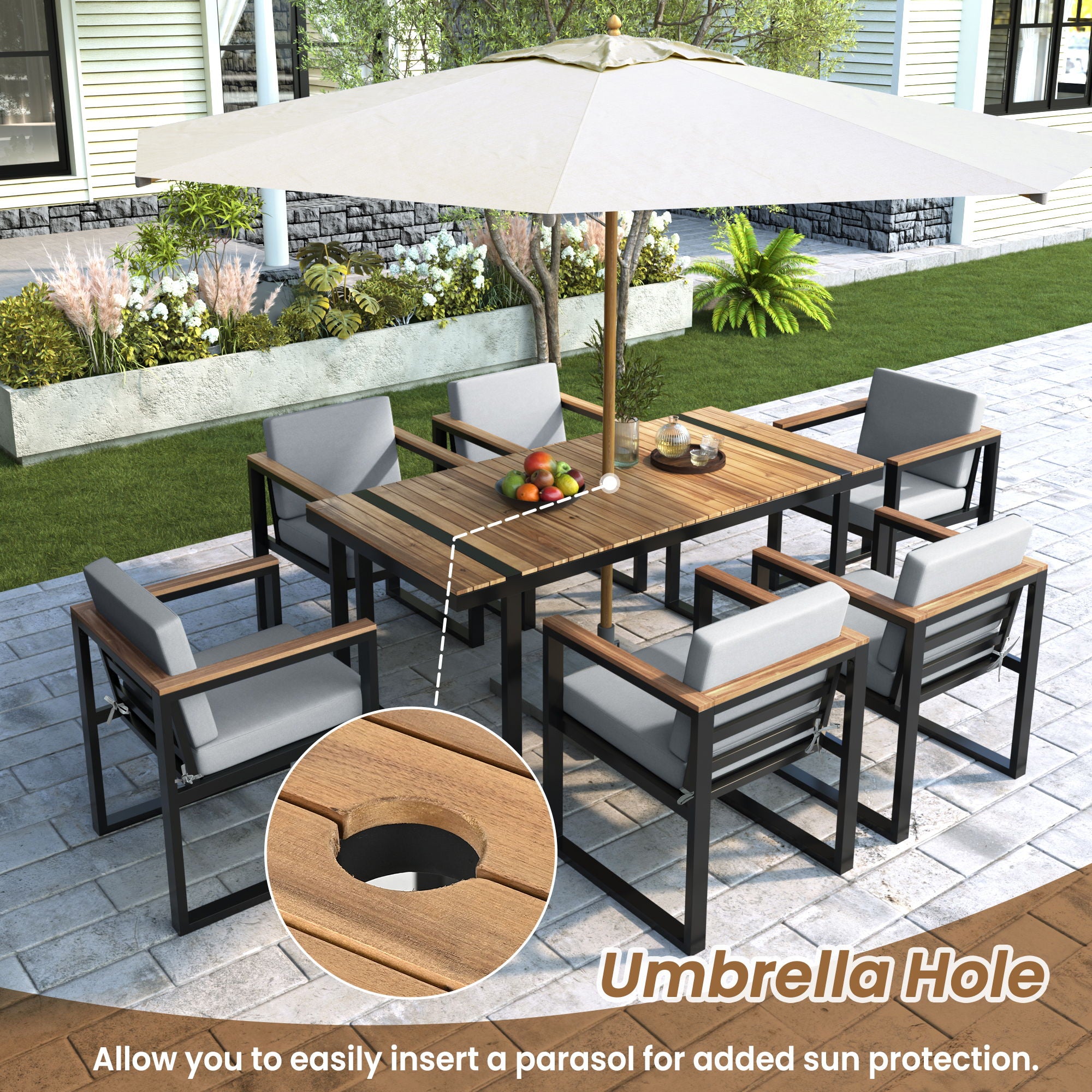 7 Pieces Outdoor Dining Set Patio Dining Table And Chair Set With And Removable Cushions For Patio
