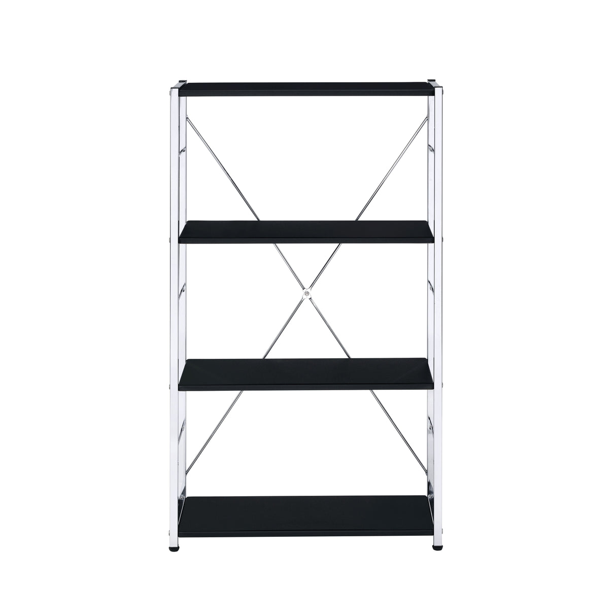 Rectangular BookshelfModern Concise Design Chrome Metal Frame X-Shape Cross Bar4 Tier Shelf Book Case