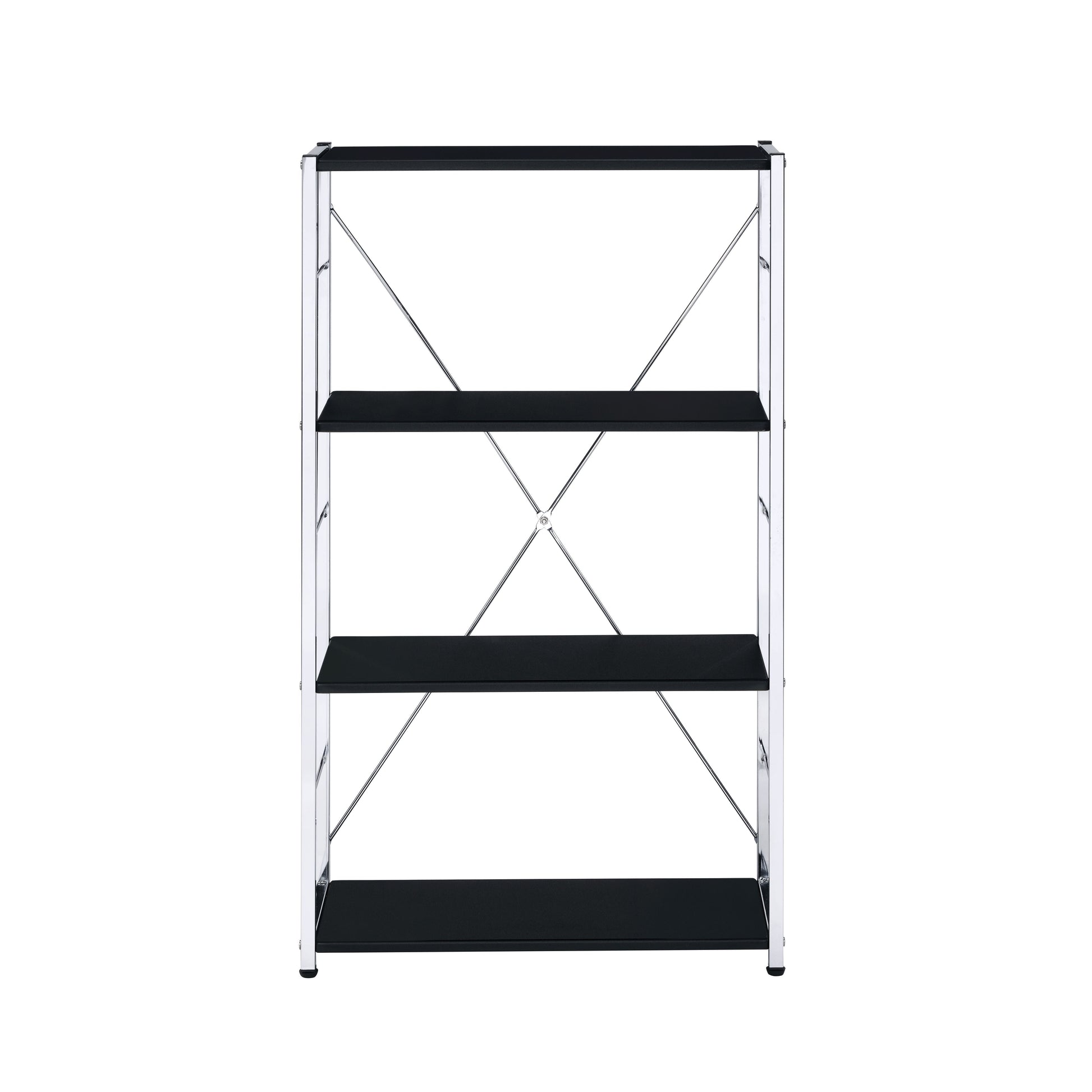 ACME Rectangular BookshelfModern Concise Design Chrome Metal Frame X-Shape Cross Bar4 Tier Shelf Book Case | Meri Furniture