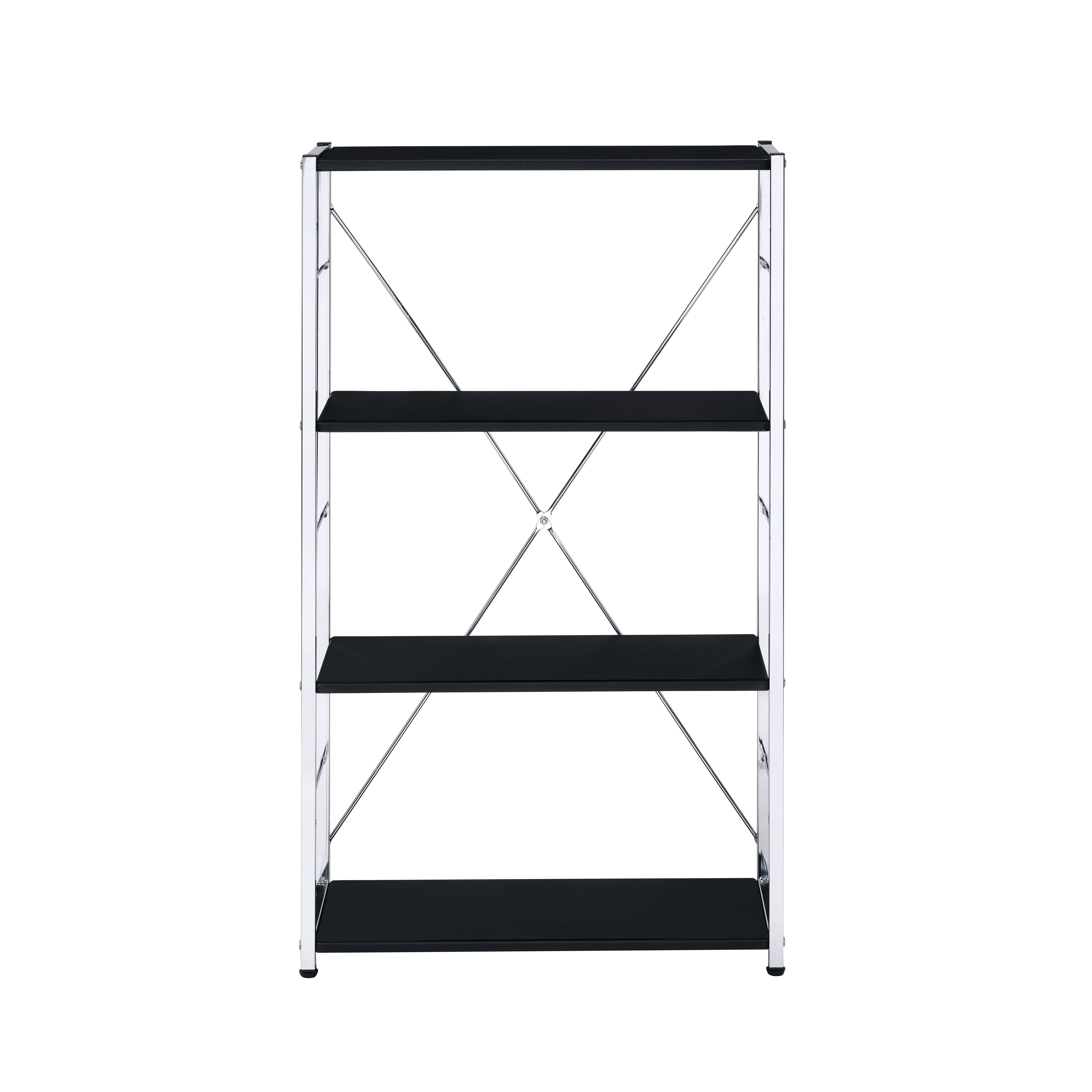 ACME Rectangular BookshelfModern Concise Design Chrome Metal Frame X-Shape Cross Bar4 Tier Shelf Book Case | Meri Furniture