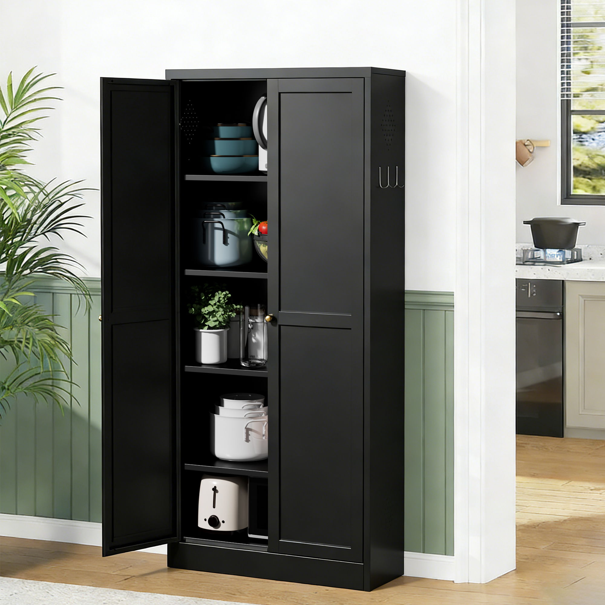 Kitchen Pantry Cabinet With 4 Adjustable Shelves, Heavy Duty Freestanding Organizer