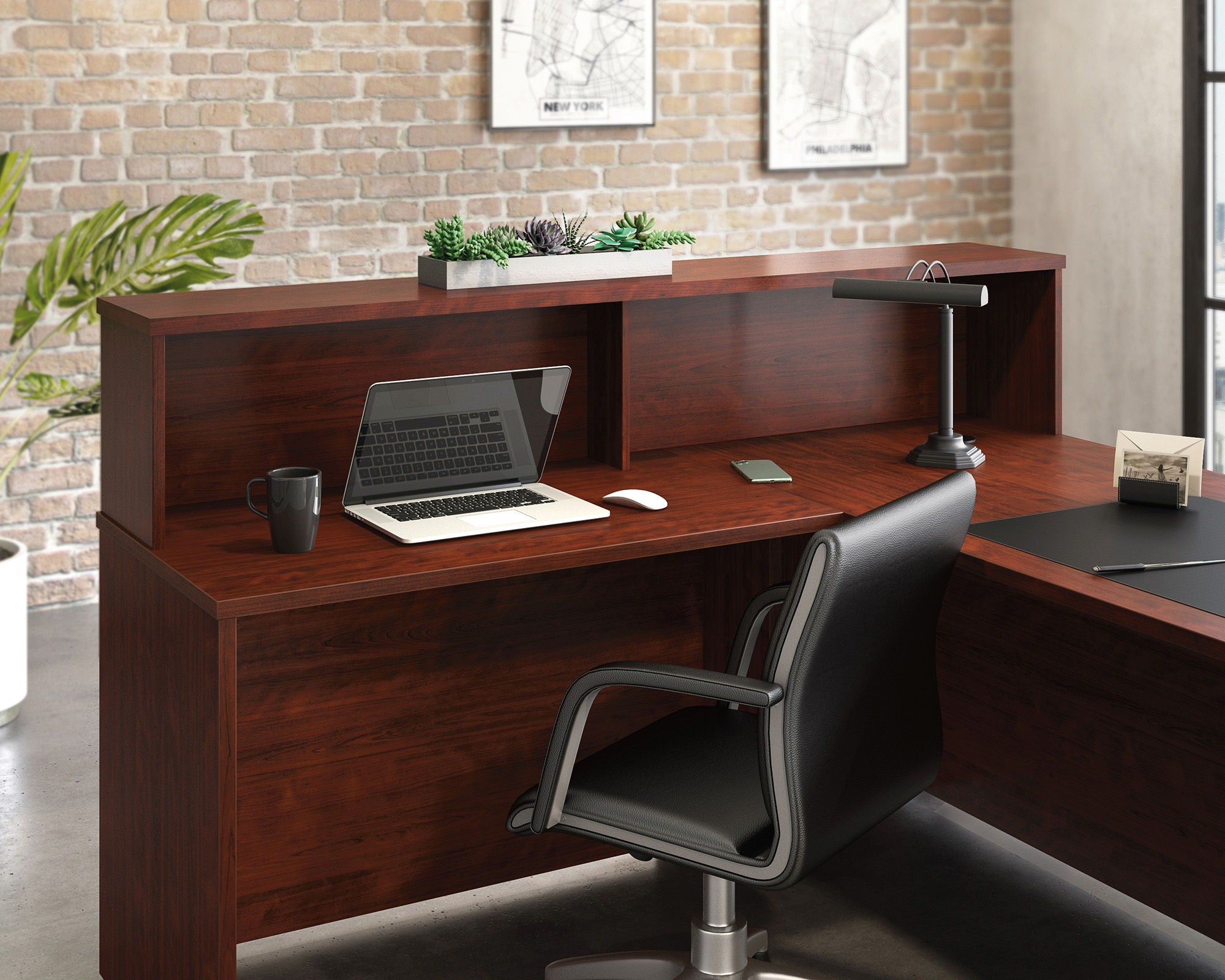 Reception Desktop Hutch in Classic Cherry