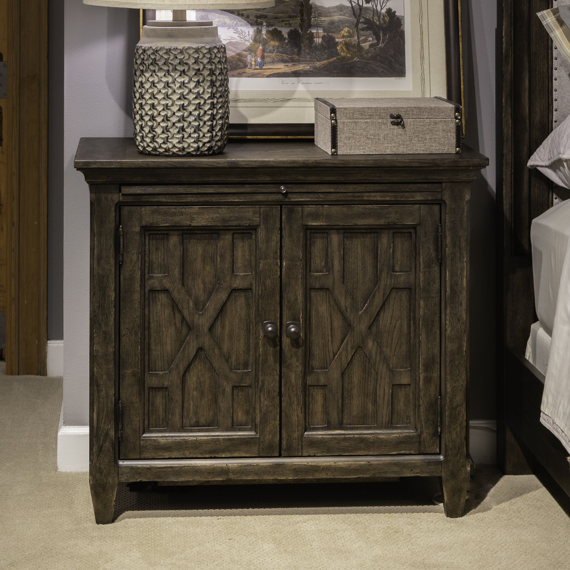 Liberty Furniture Paradise Valley - 2 Door Bedside Chest With Charging Station - Dark Brown | Meri Furniture