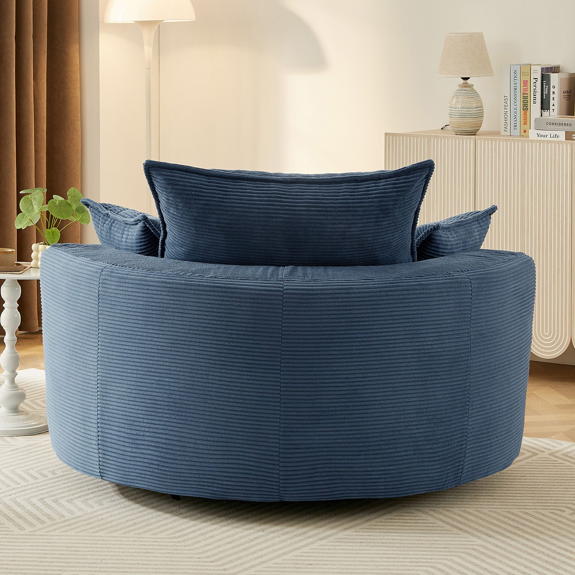 360° Swivel Accent Barrel Chair With Dual Layer Cushion And 3 Removable Pillows