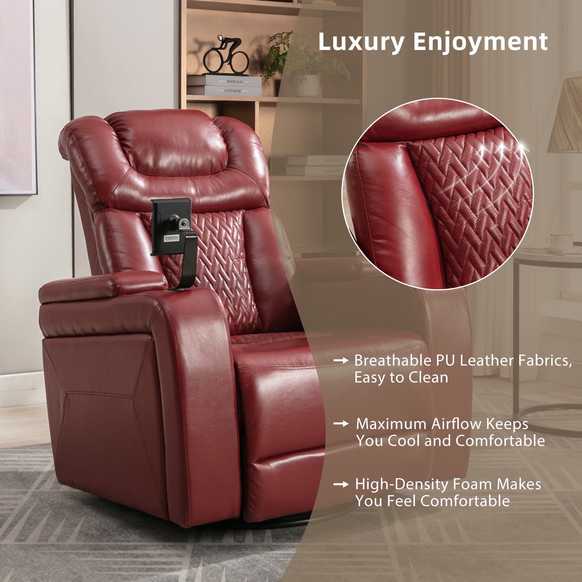 270 Degree Swivel Power Recliner With Tray Table, Phone Holder, Cup Holder, USB Port