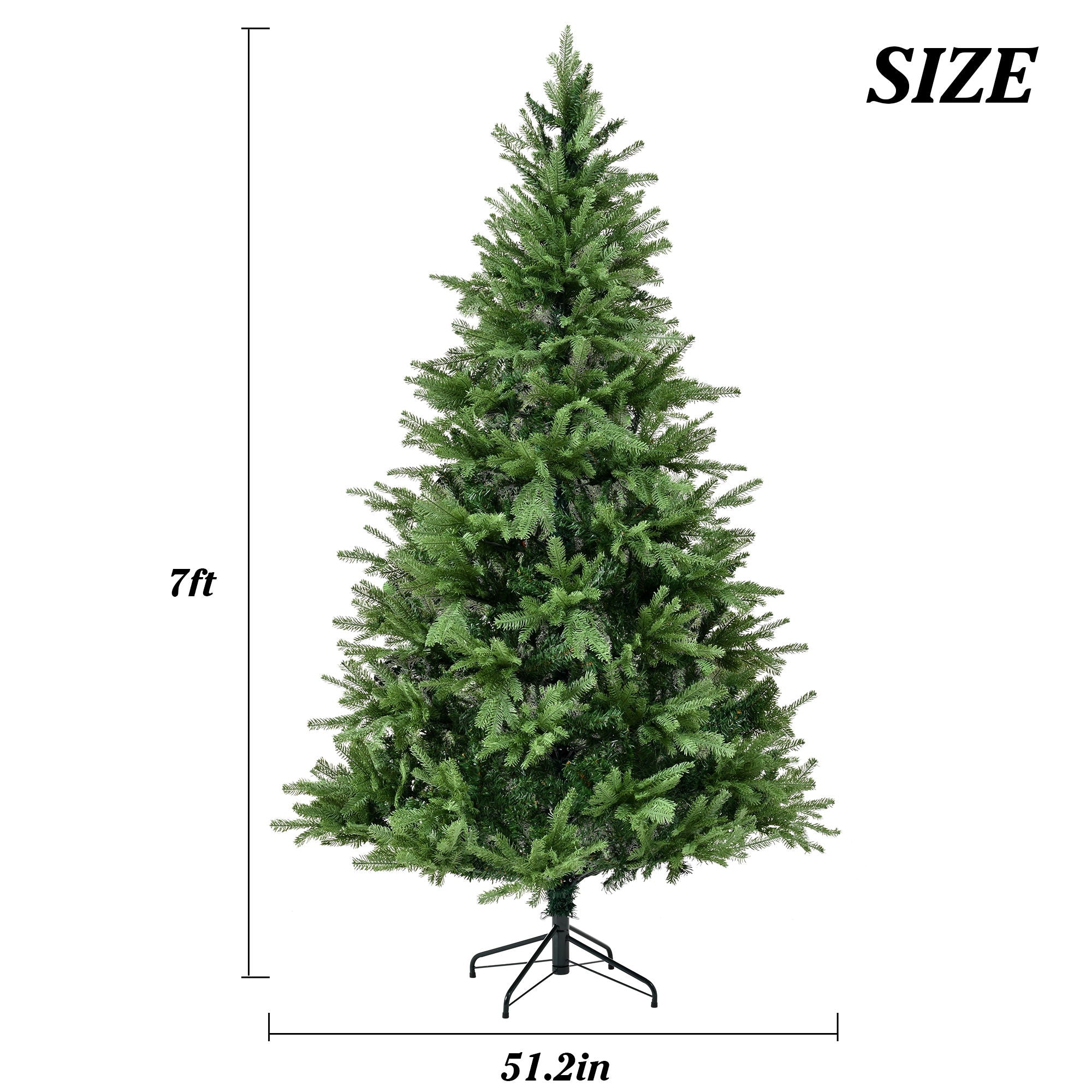 Unlit 7Ft Christmas Tree With Dense Branches, Hinged Design, Realistic Look - Green