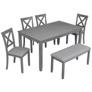 6 Pieces Kitchen Dining Set, Rectangular Wooden Dining Table With 4 Chairs And A Bench