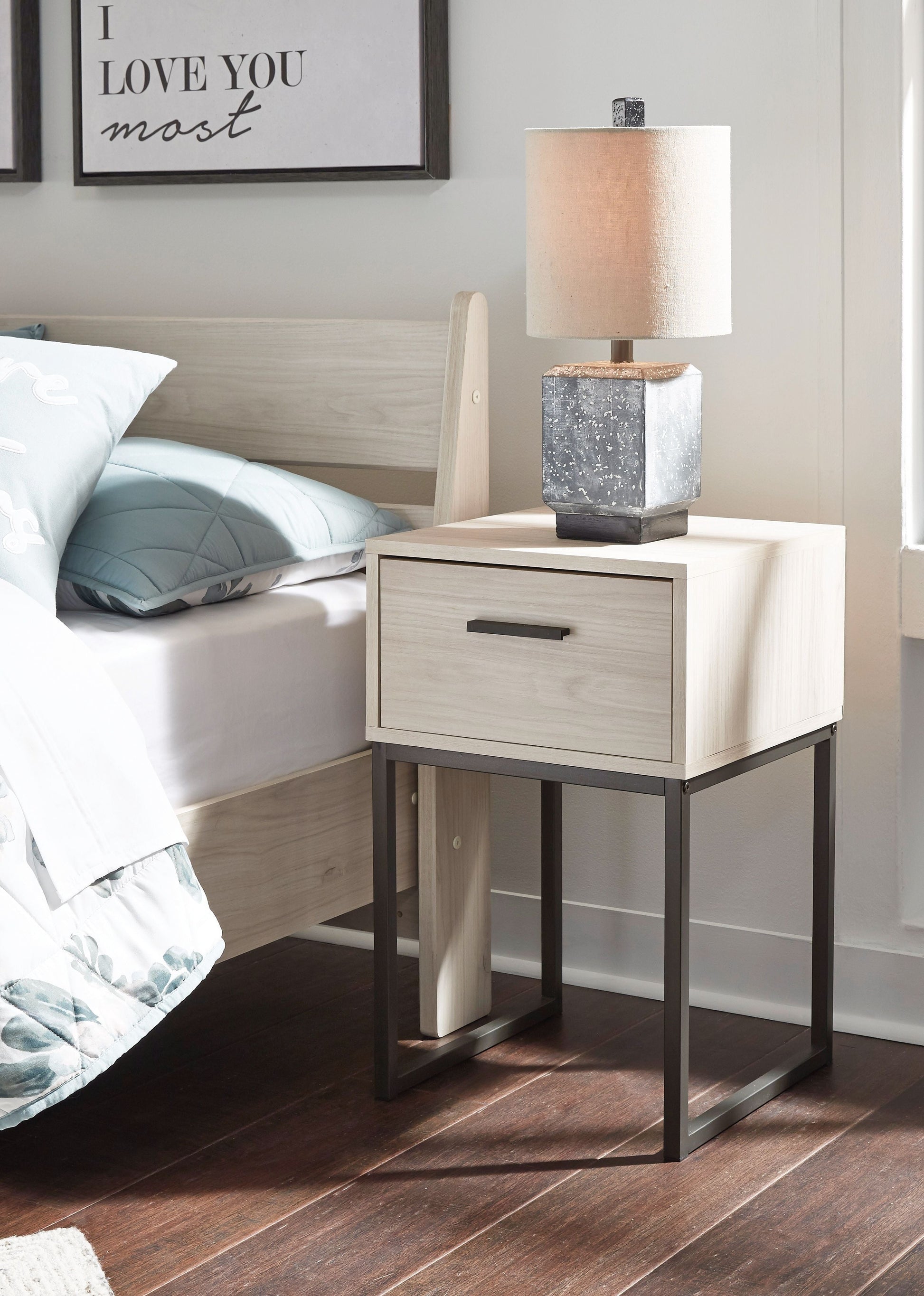 Signature Design by Ashley® Socalle - Light Natural - One Drawer Night Stand - Vinyl-Wrapped | Meri Furniture