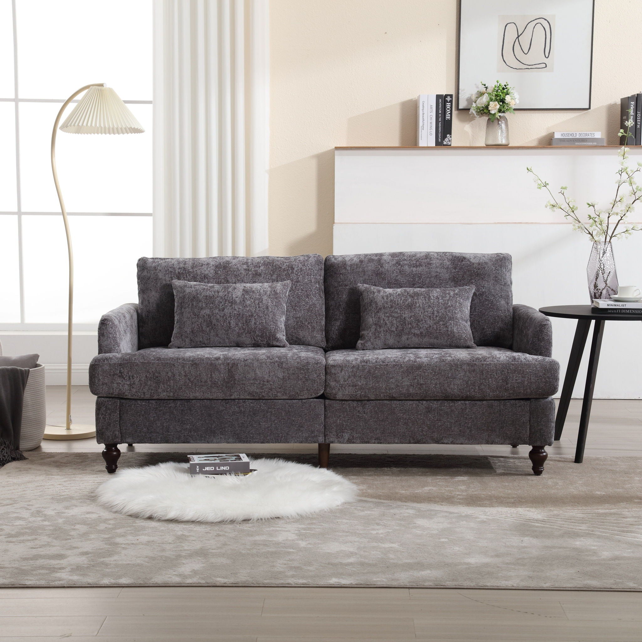 Mid Century Modern Fabric Loveseat Sofa, 2 Seat Upholstered Couch