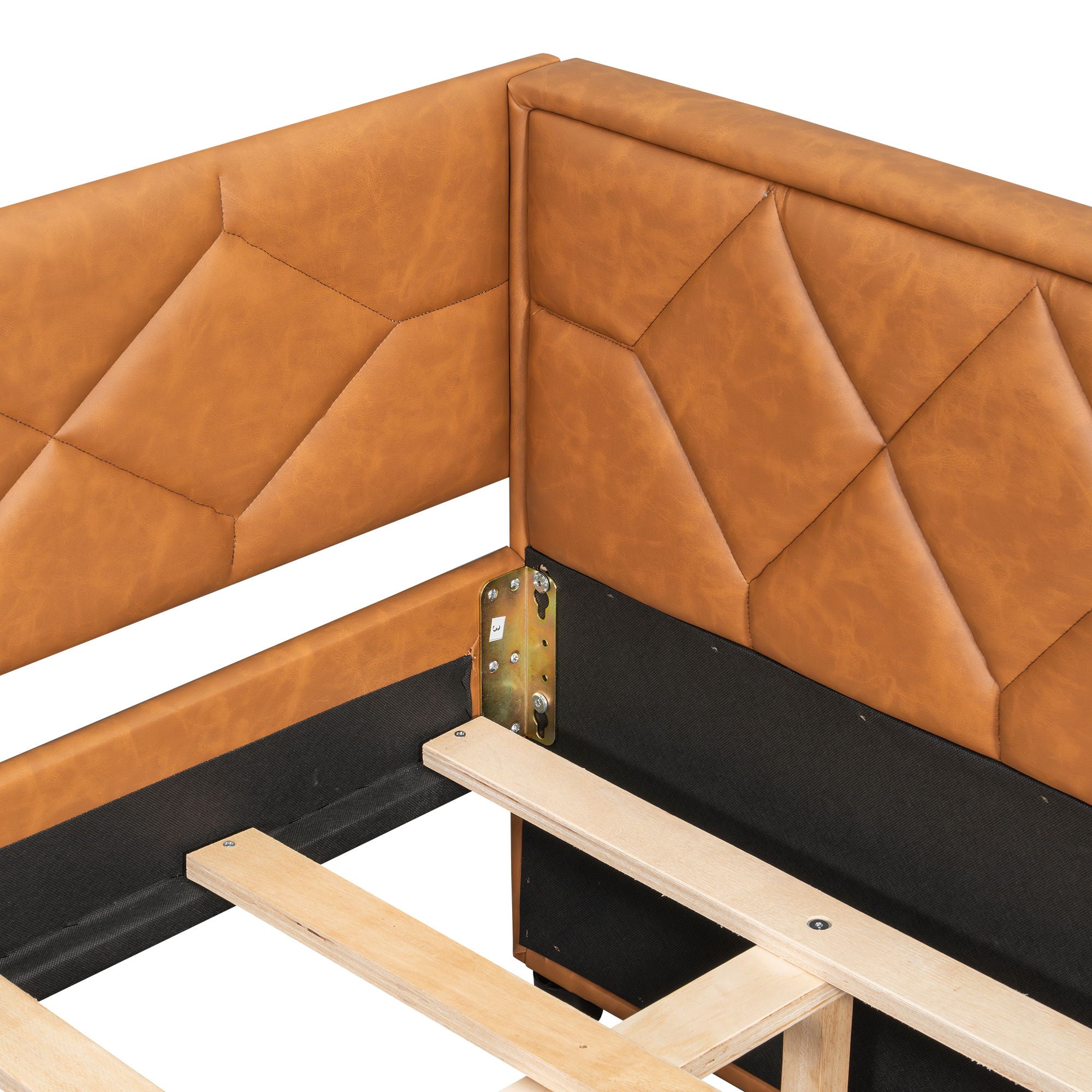 Upholstered Full Long Daybed With Trundle And LED Armrests - Brown