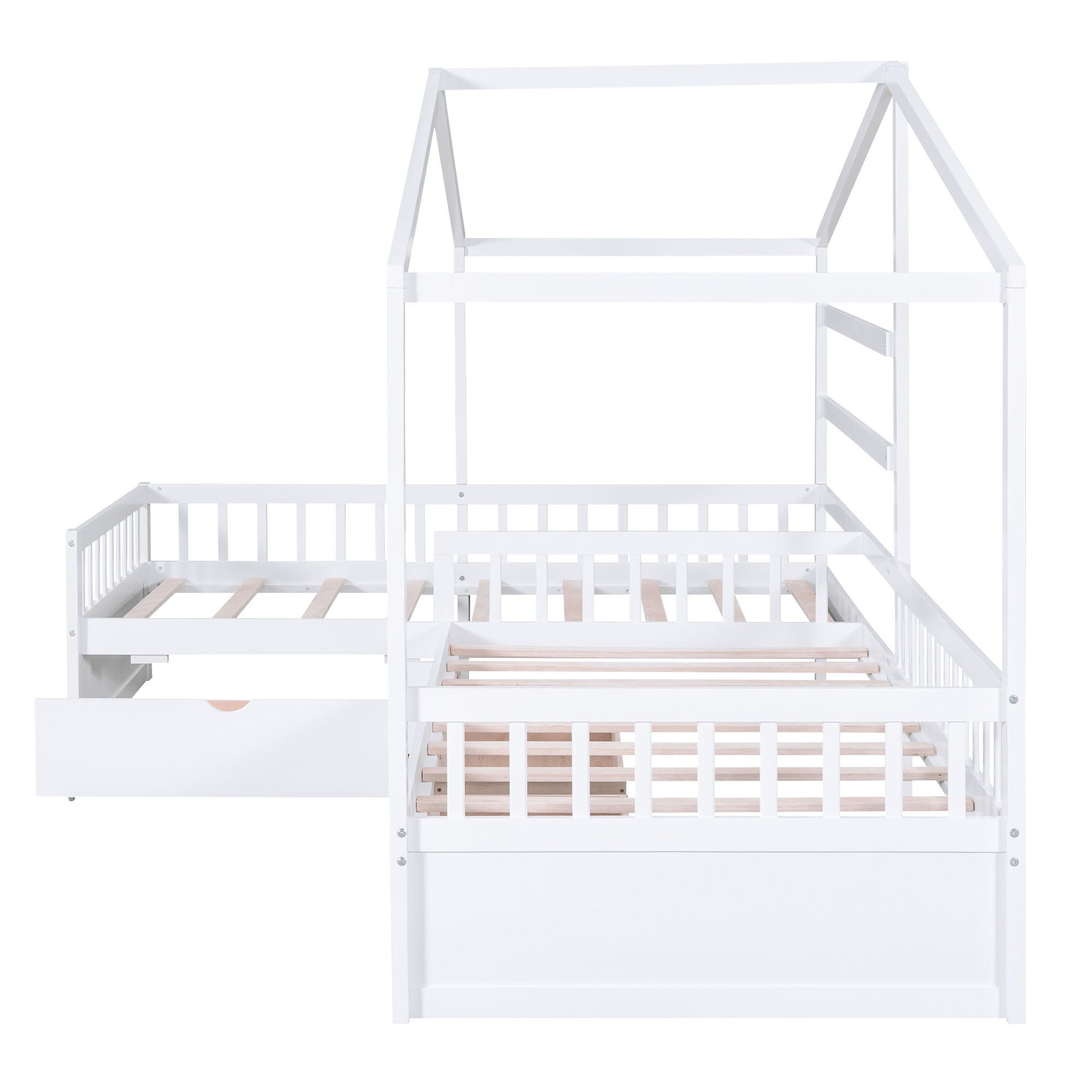 L Shape Platform Bed With 3 Storage Drawers