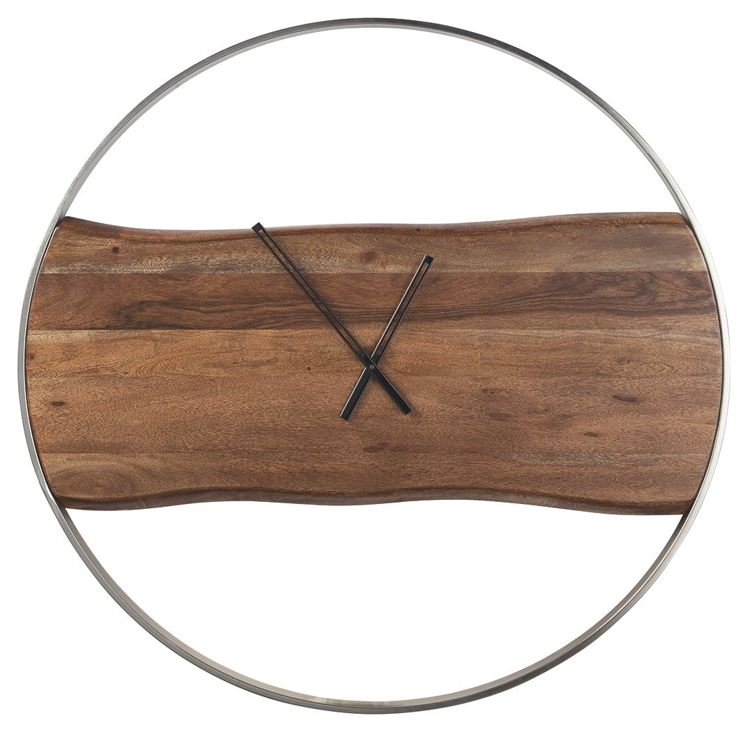 Ashley Furniture Panchali - Brown / Silver Finish - Wall Clock | Meri Furniture