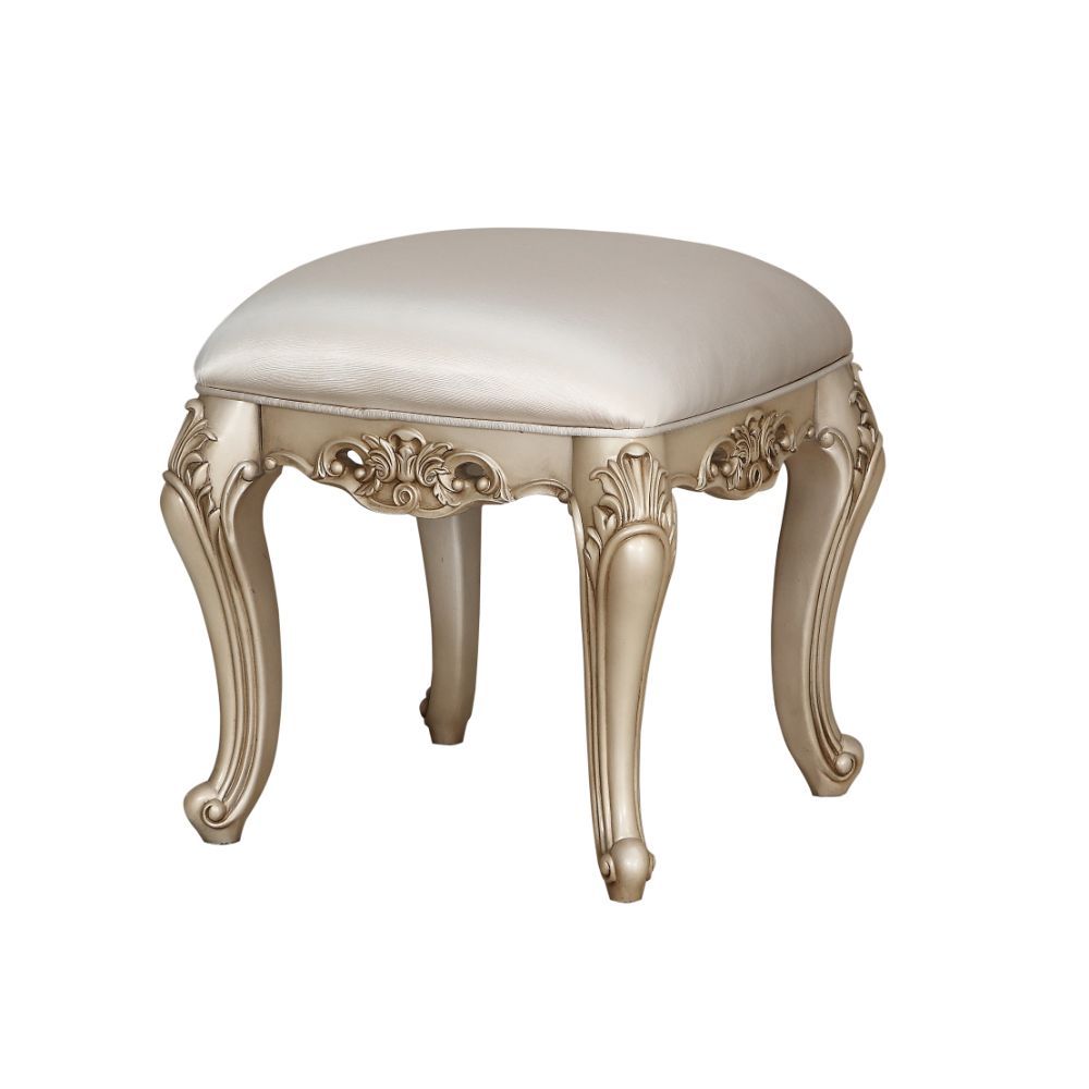 ACME Gorsedd - Vanity Stool - Fabric & Antique White | Meri Furniture