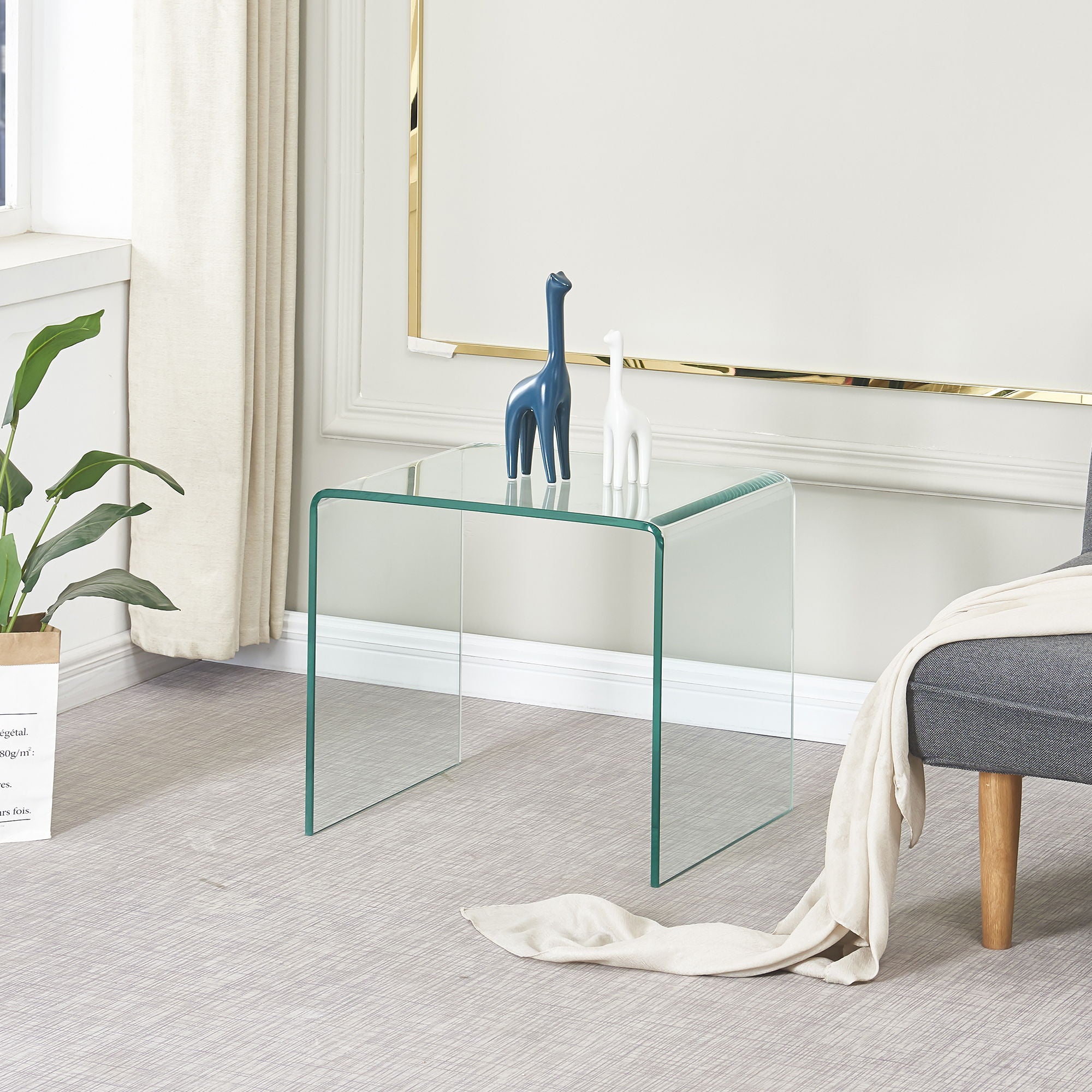Tempered Bent Glass Sidetable, Transparent End Table, Sofa Table, Premium Glass, Multi Purpose Design - Transparent