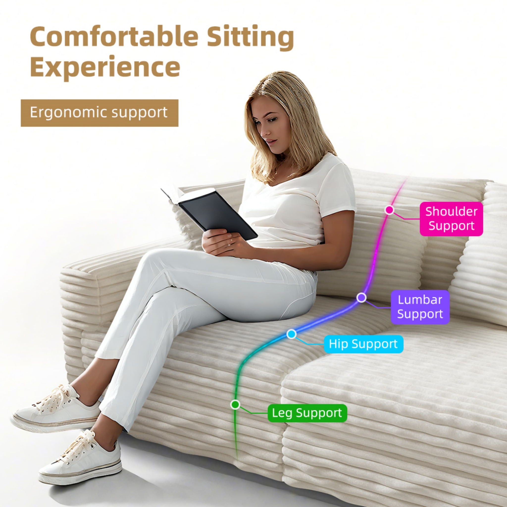 Plush Corduroy 4 Seat Sofa, Modern Comfy Upholstered Sofa Cloud Couch, Deep Seat Couches With Soft Pillows