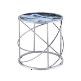 ACME Lyda - End Table - Blue Marble Print & Chrome | Meri Furniture