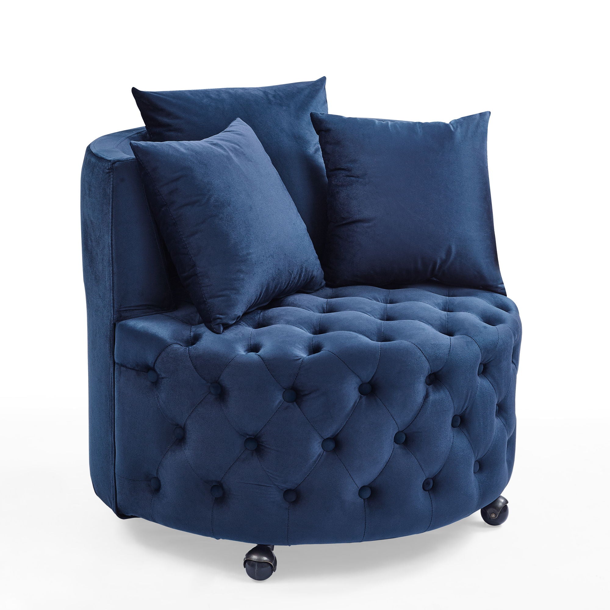 Modern Upholstered Swivel Chair With Button Tufted Design And Movable Wheels