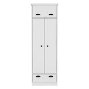Dresser Closet With Upper Storage Covered With 1 Door, 2 Central Shelves, 1 Tube For Hanging Clothes Covered By 2 Doors, 1 Drawer At The Bottom - White