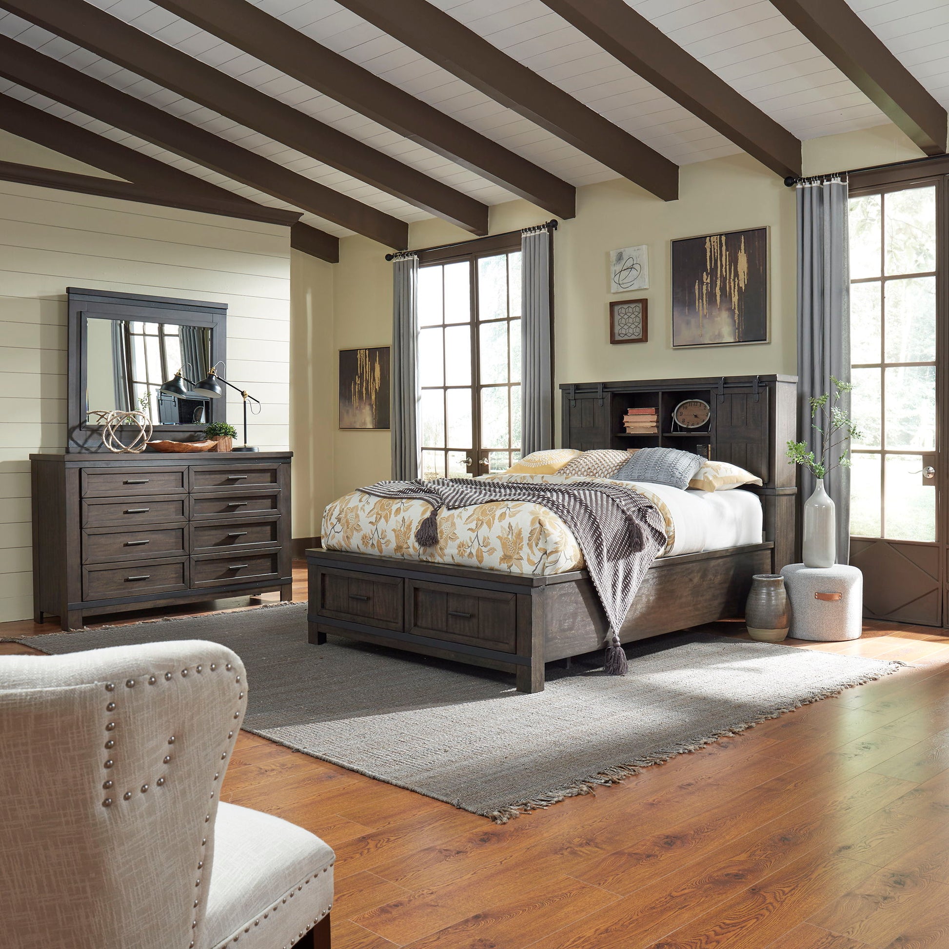 Liberty Furniture Thornwood Hills - Bookcase Bed, Dresser & Mirror | Meri Furniture