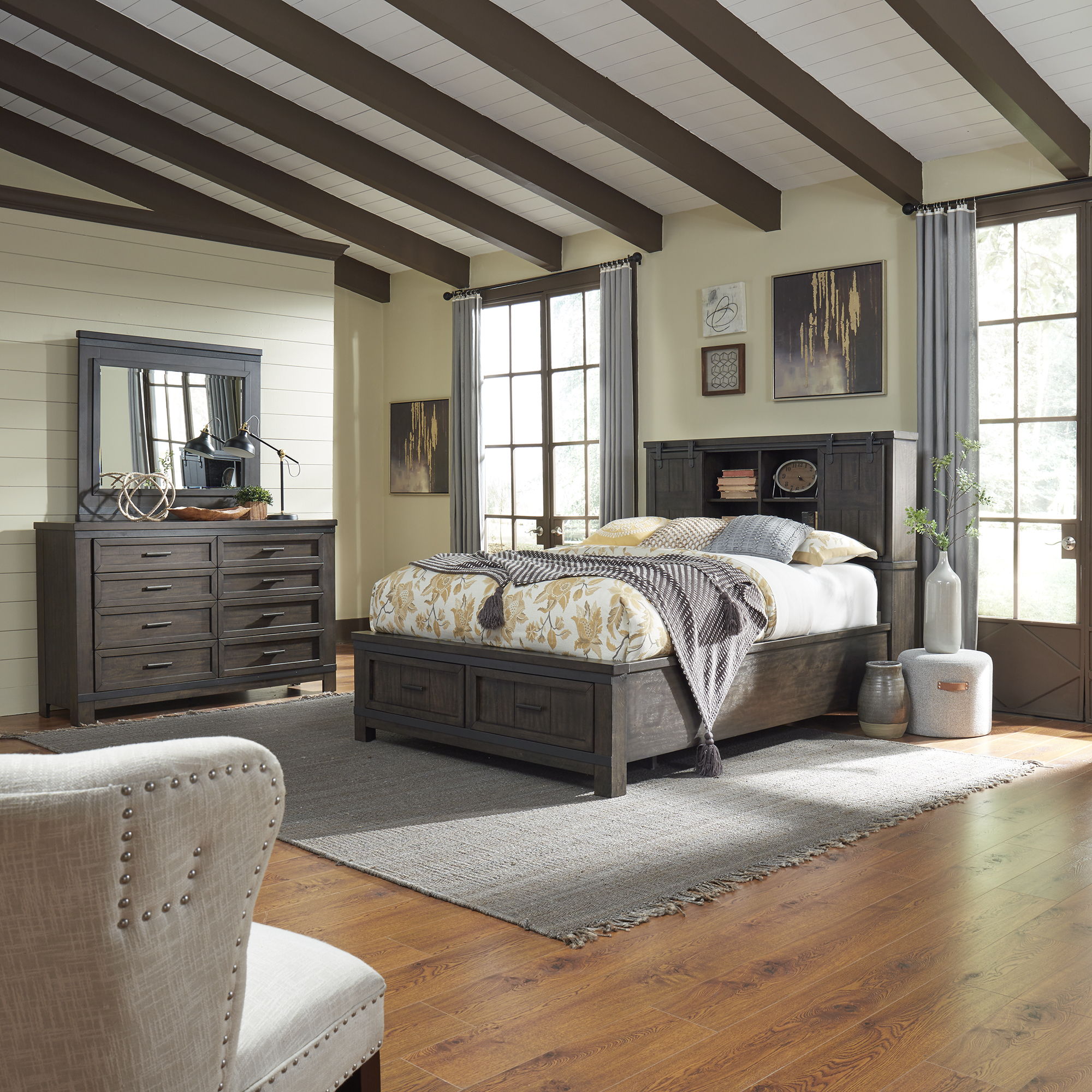 Liberty Furniture Thornwood Hills - Bookcase Bed, Dresser & Mirror | Meri Furniture