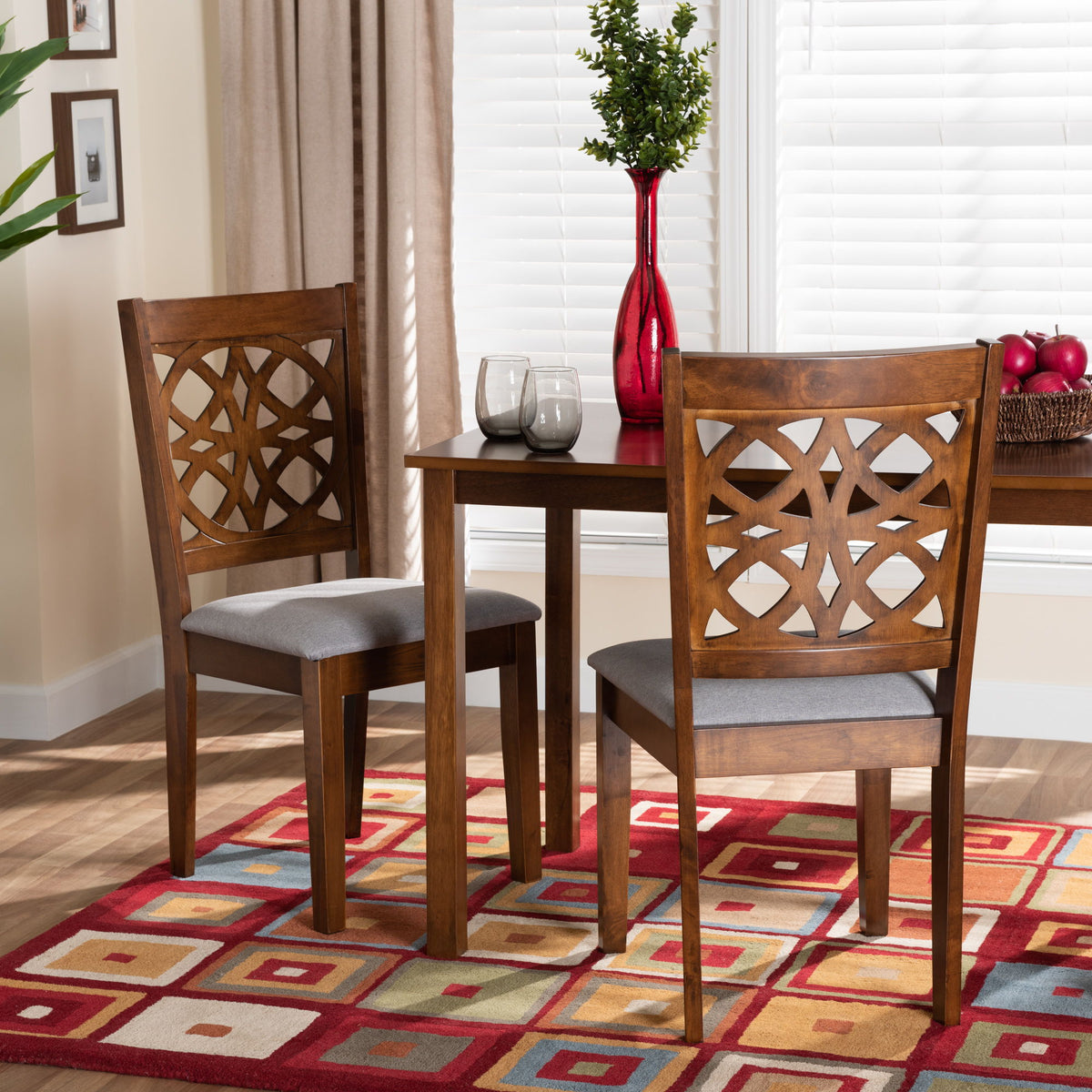 Abigail Modern Grey Fabric and Walnut Brown Finished Wood 2-Piece Dining Chair Set