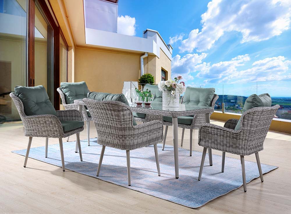 ACME Jenneva - Patio Set - Night Green Fabric & Gray Finish | Meri Furniture