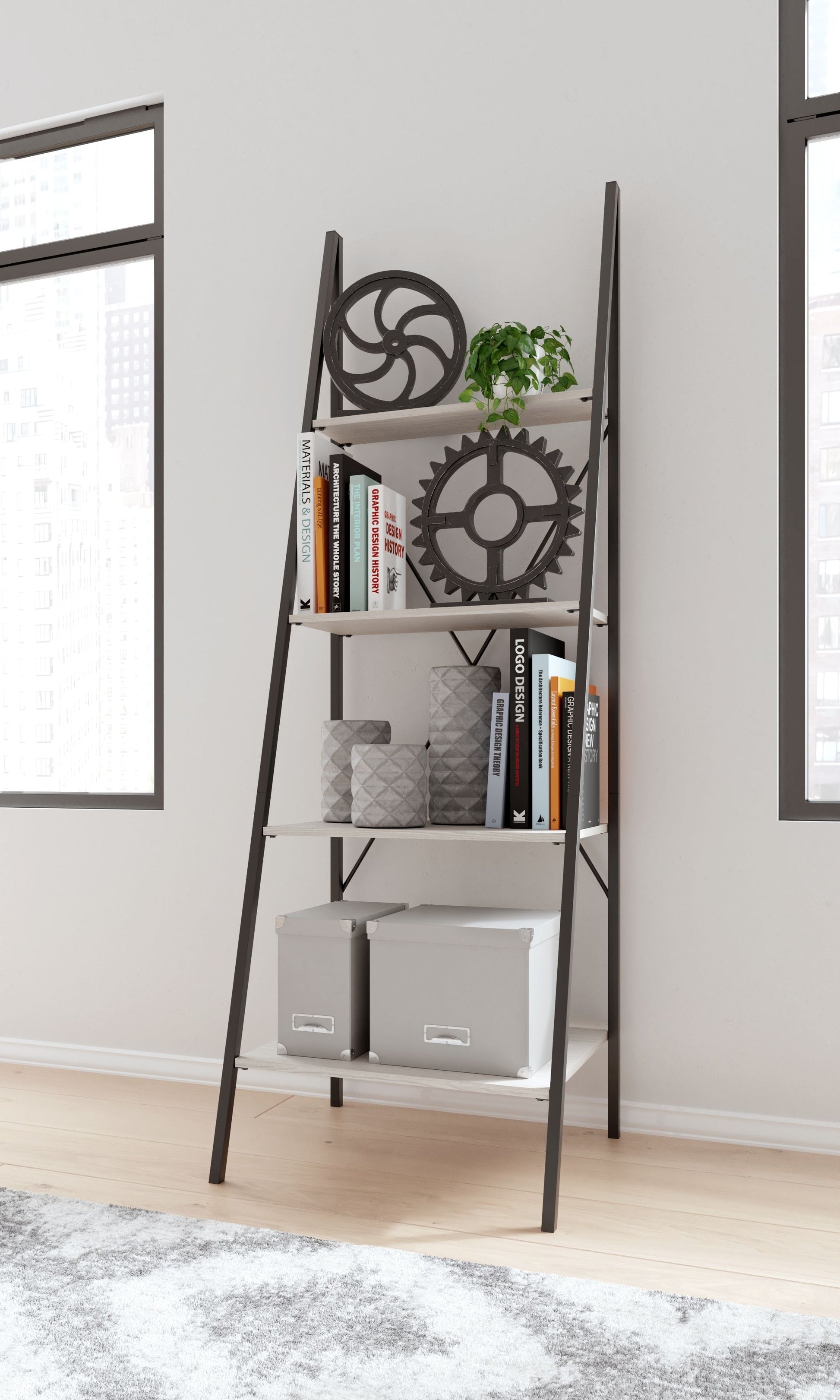 Signature Design by Ashley® Bayflynn - White / Black - Bookcase - 4 Open Shelves | Meri Furniture
